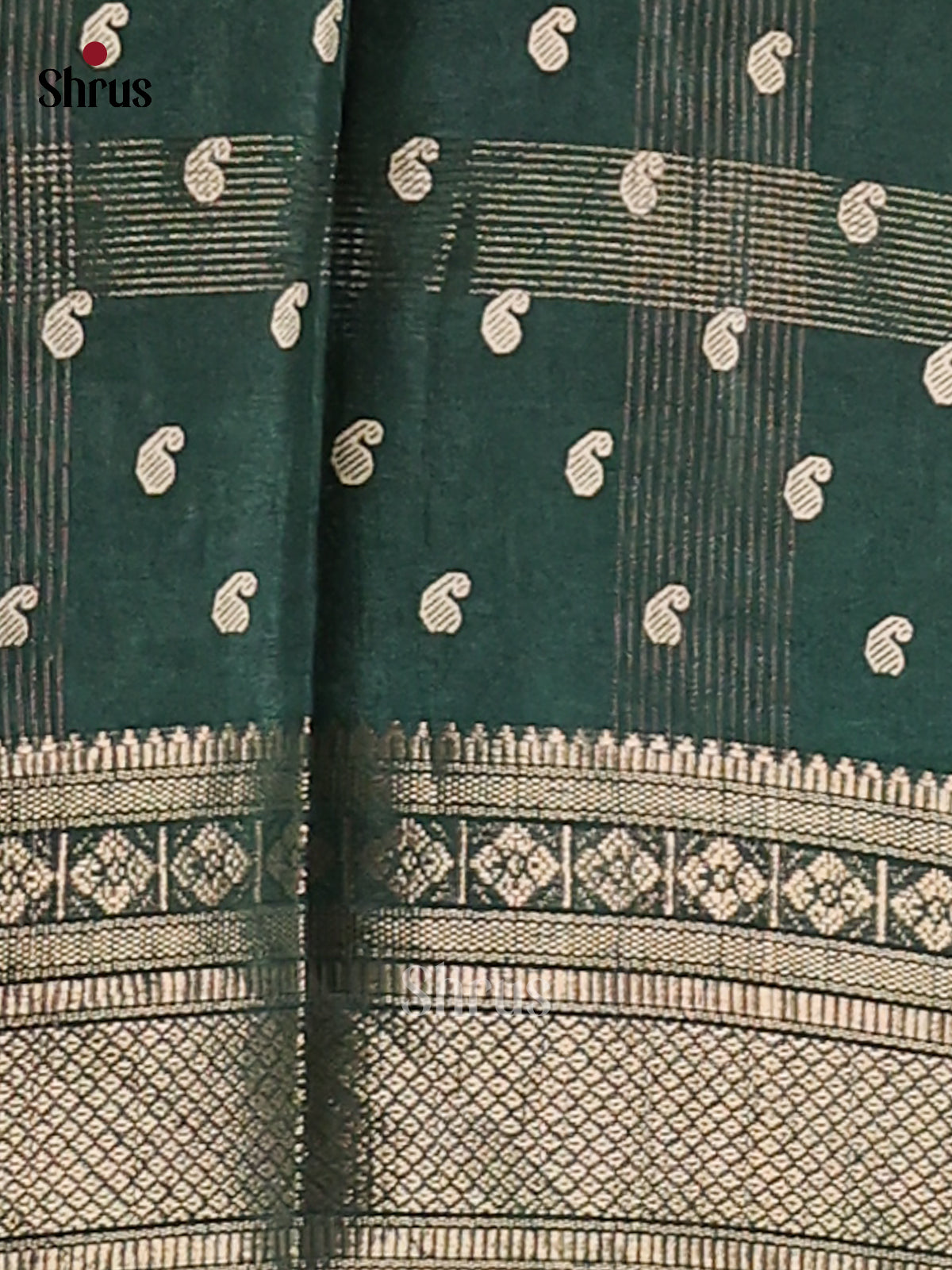 Dark Green - Semi Crepe Saree - Shop on Shrus.com