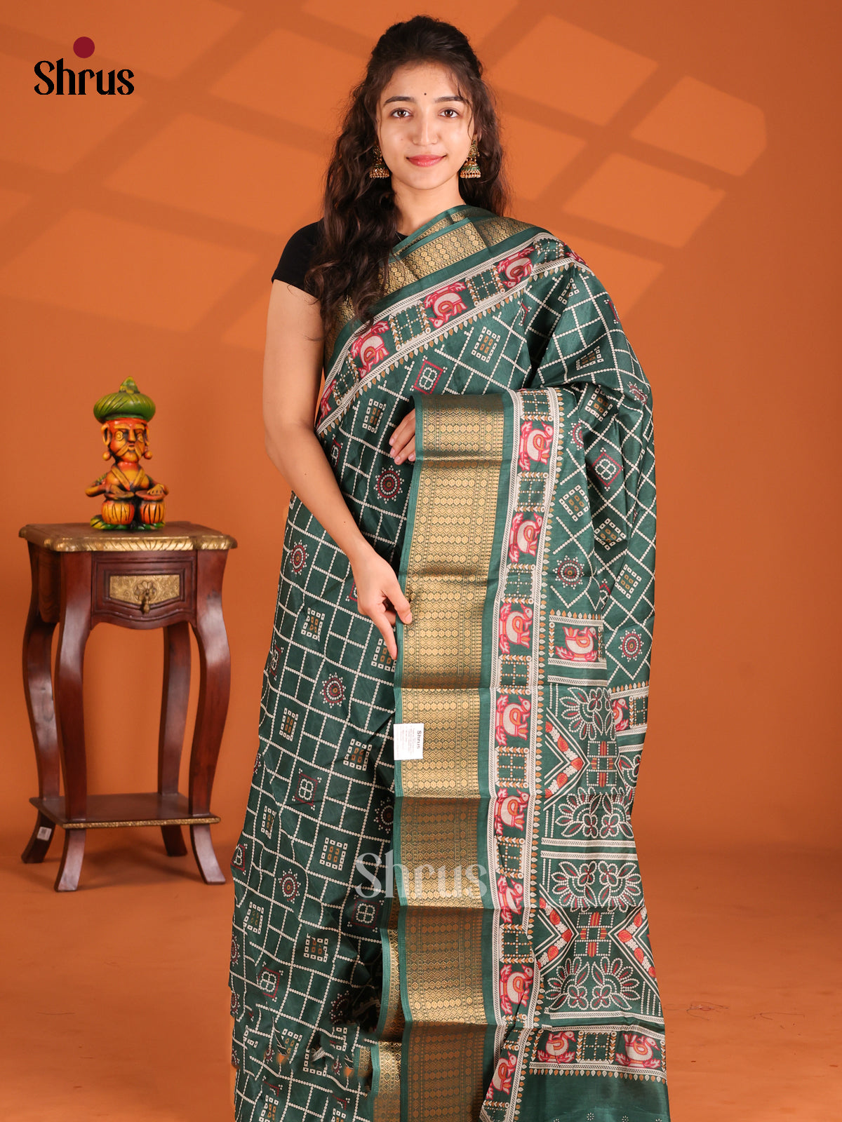 Green - Semi Crepe Saree - Shop on Shrus.com