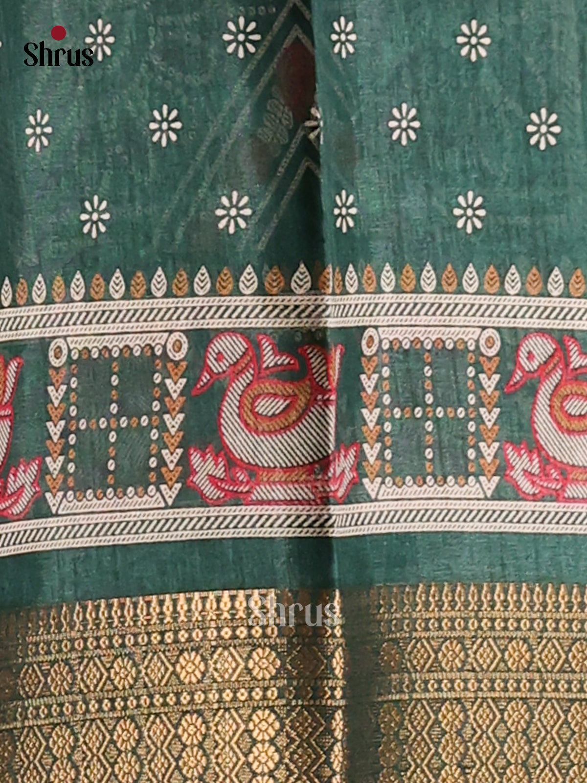 Green - Semi Crepe Saree - Shop on Shrus.com