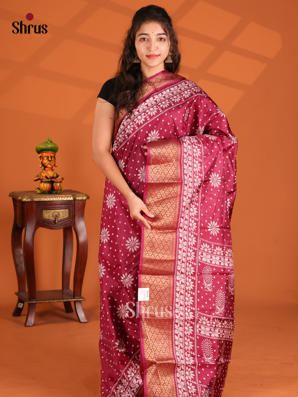 Maroon- Semi Crepe Saree - Shop on Shrus.com