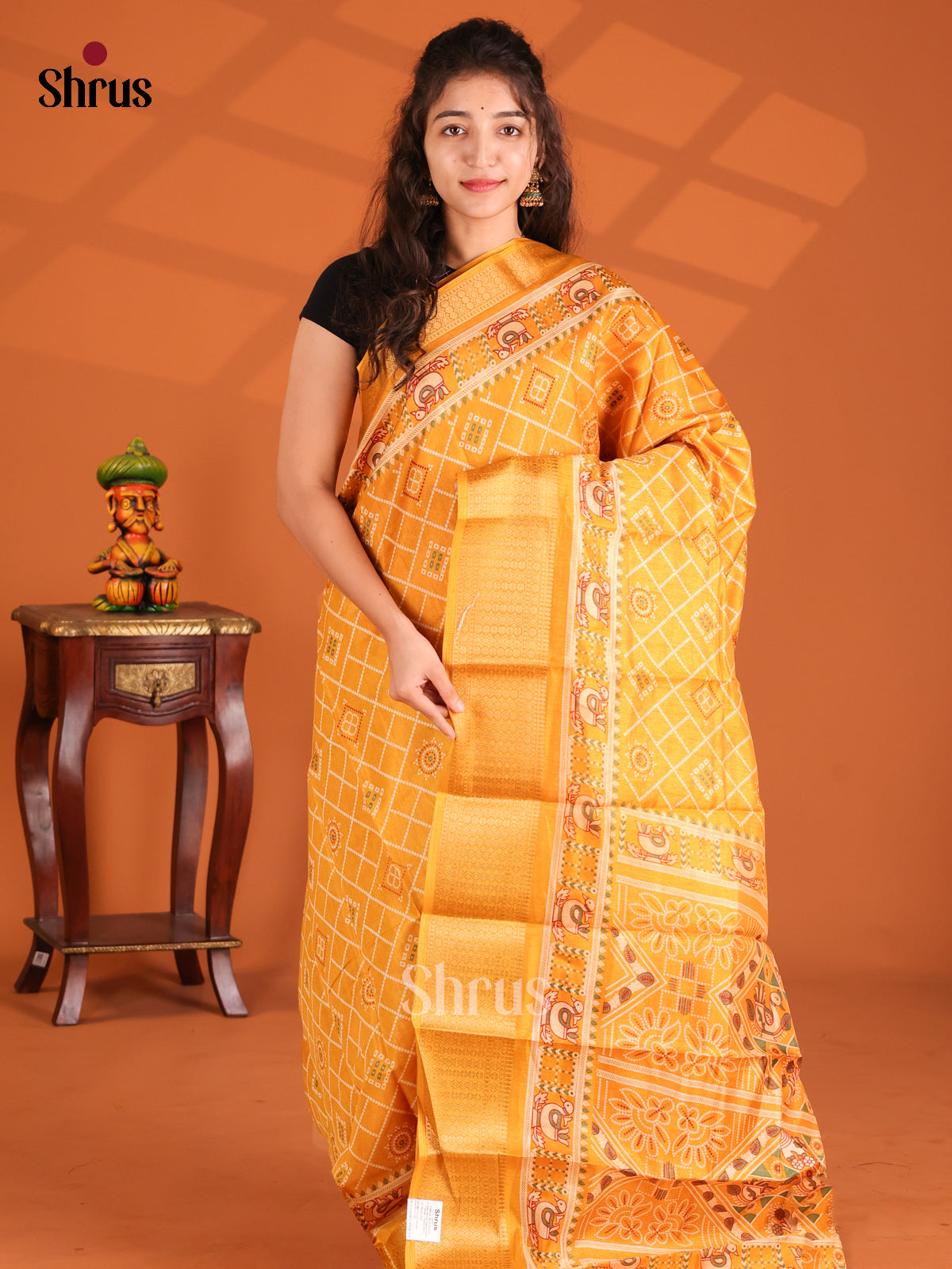 Mustard - Semi Crepe Saree - Shop on Shrus.com