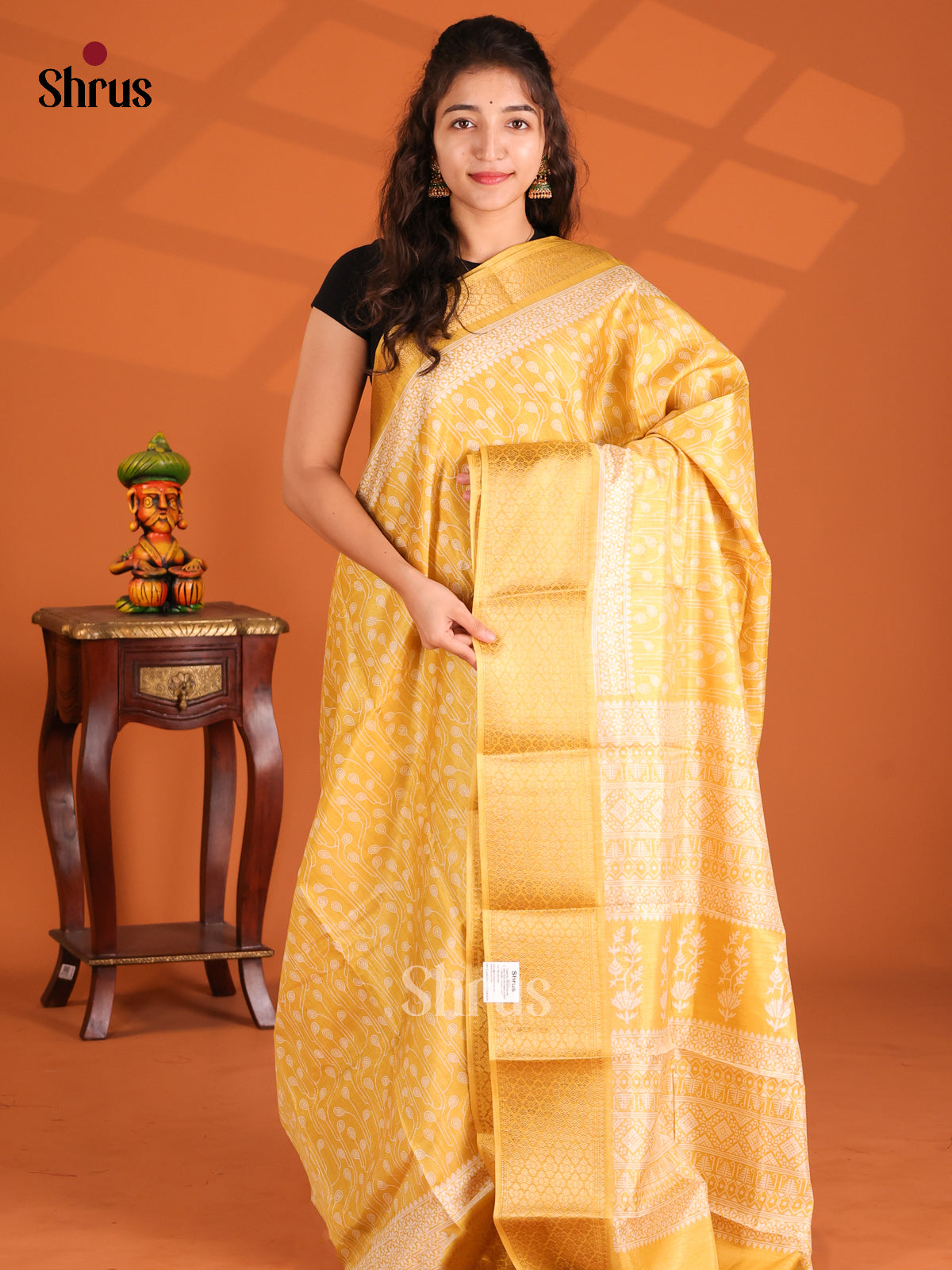 Mustard - Semi Crepe Saree - Shop on Shrus.com