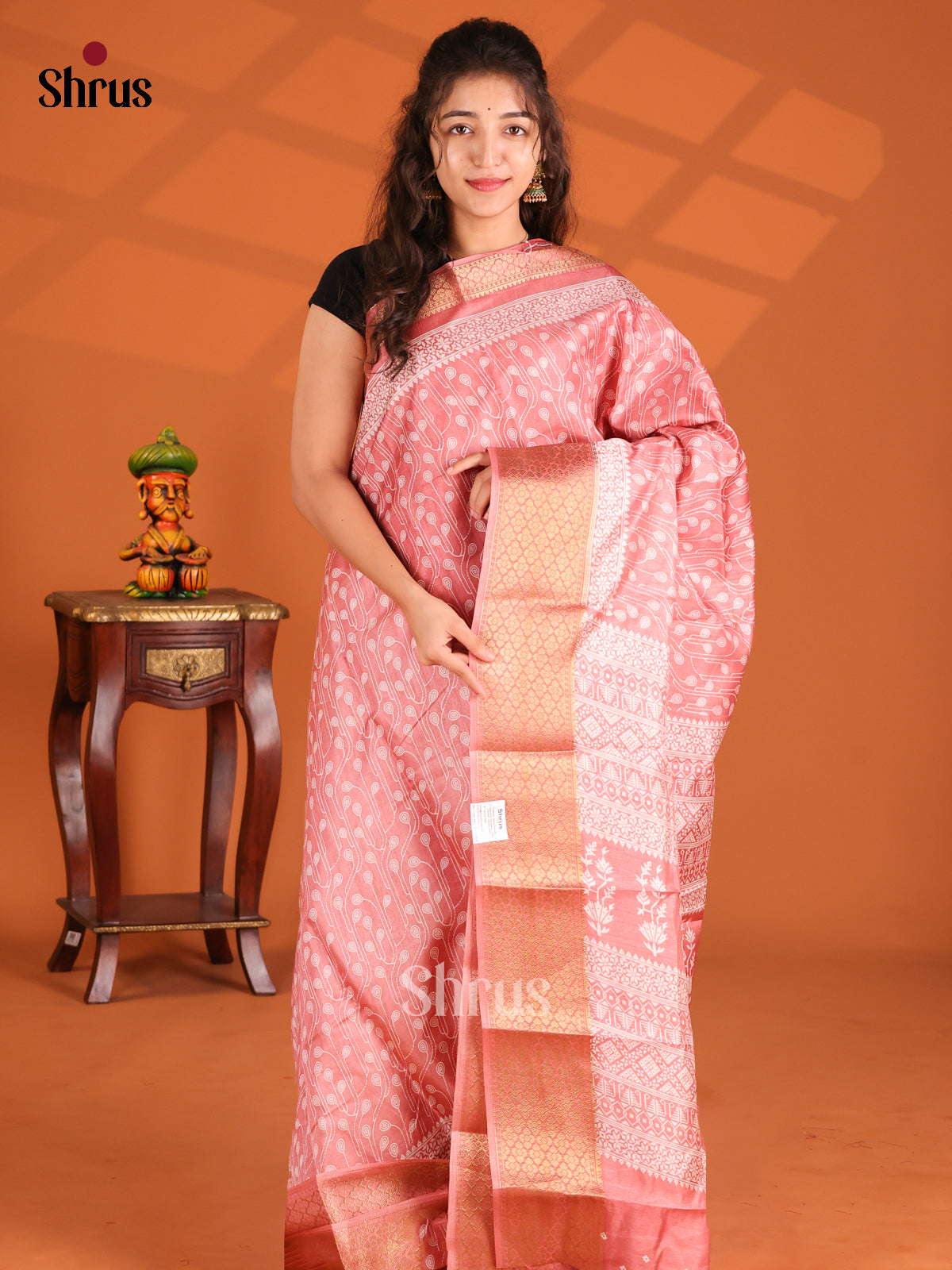 Pink- Semi Crepe Saree - Shop on Shrus.com