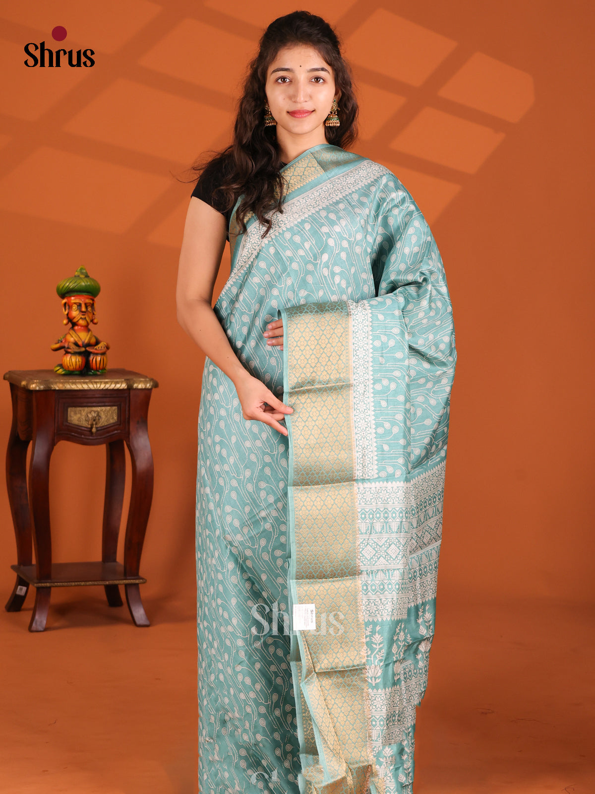 Pastel Blue- Semi Crepe Saree - Shop on Shrus.com