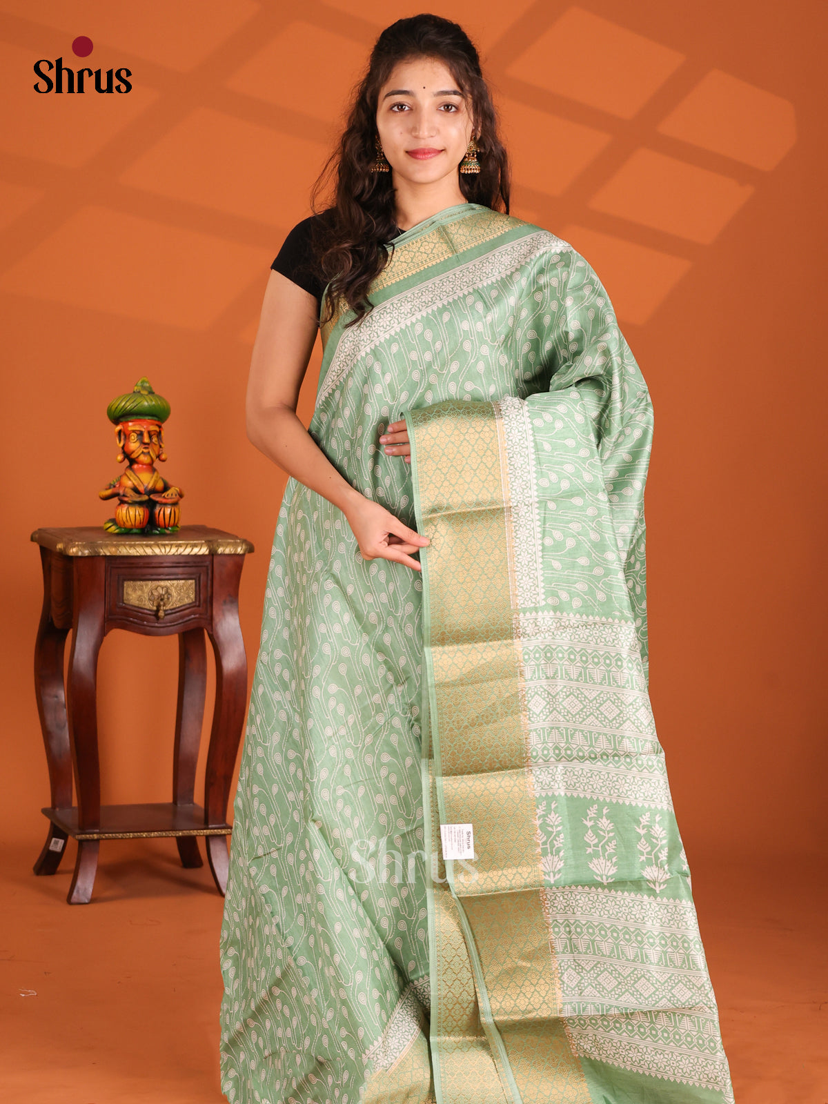 Pastel Green- Semi Crepe Saree - Shop on Shrus.com