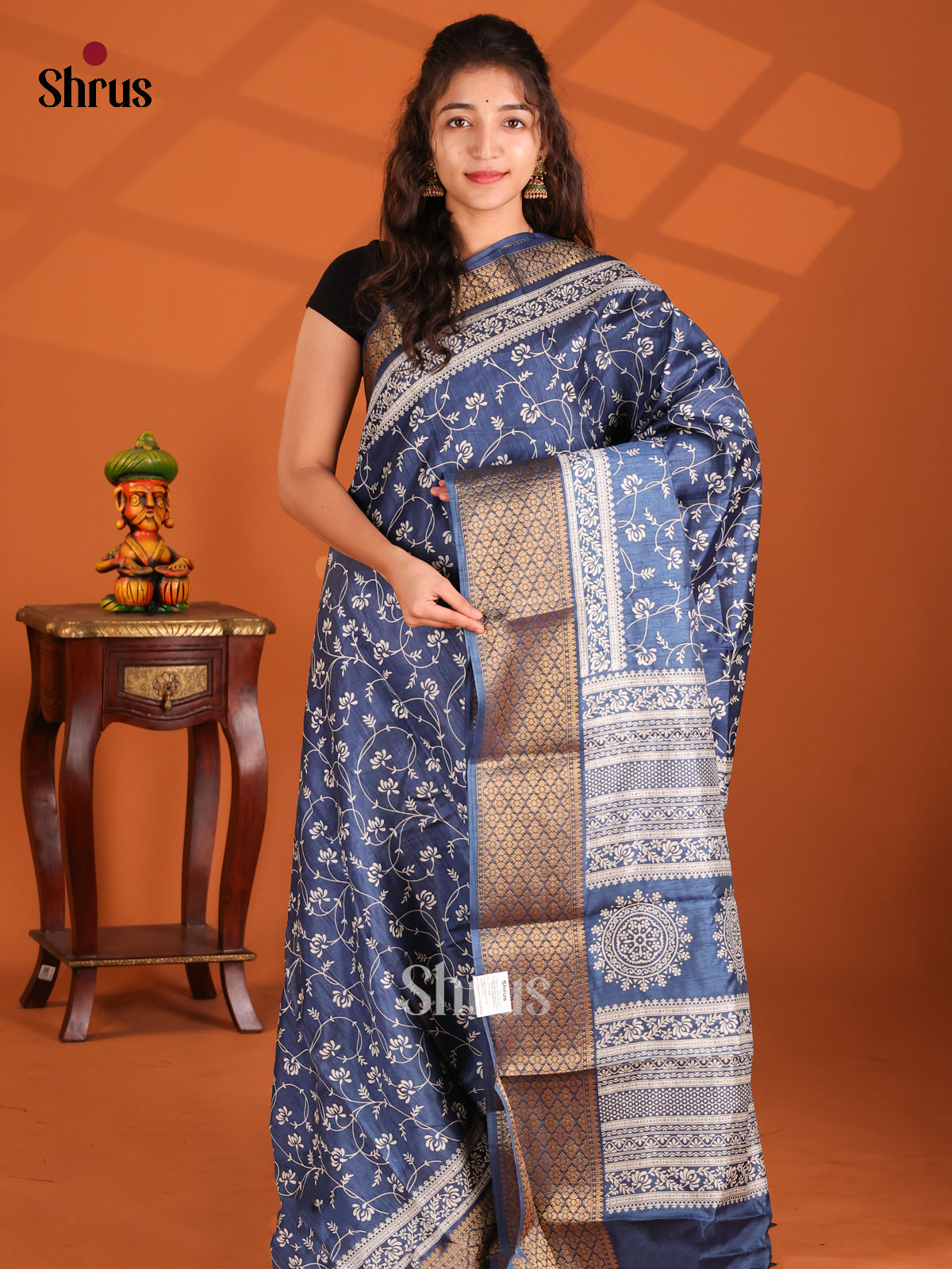 Blue - Semi Crepe Saree - Shop on Shrus.com