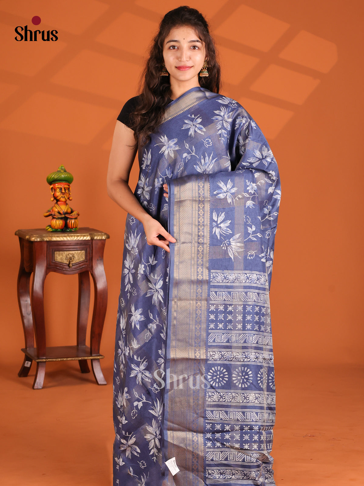 Blue - Semi Crepe Saree - Shop on Shrus.com