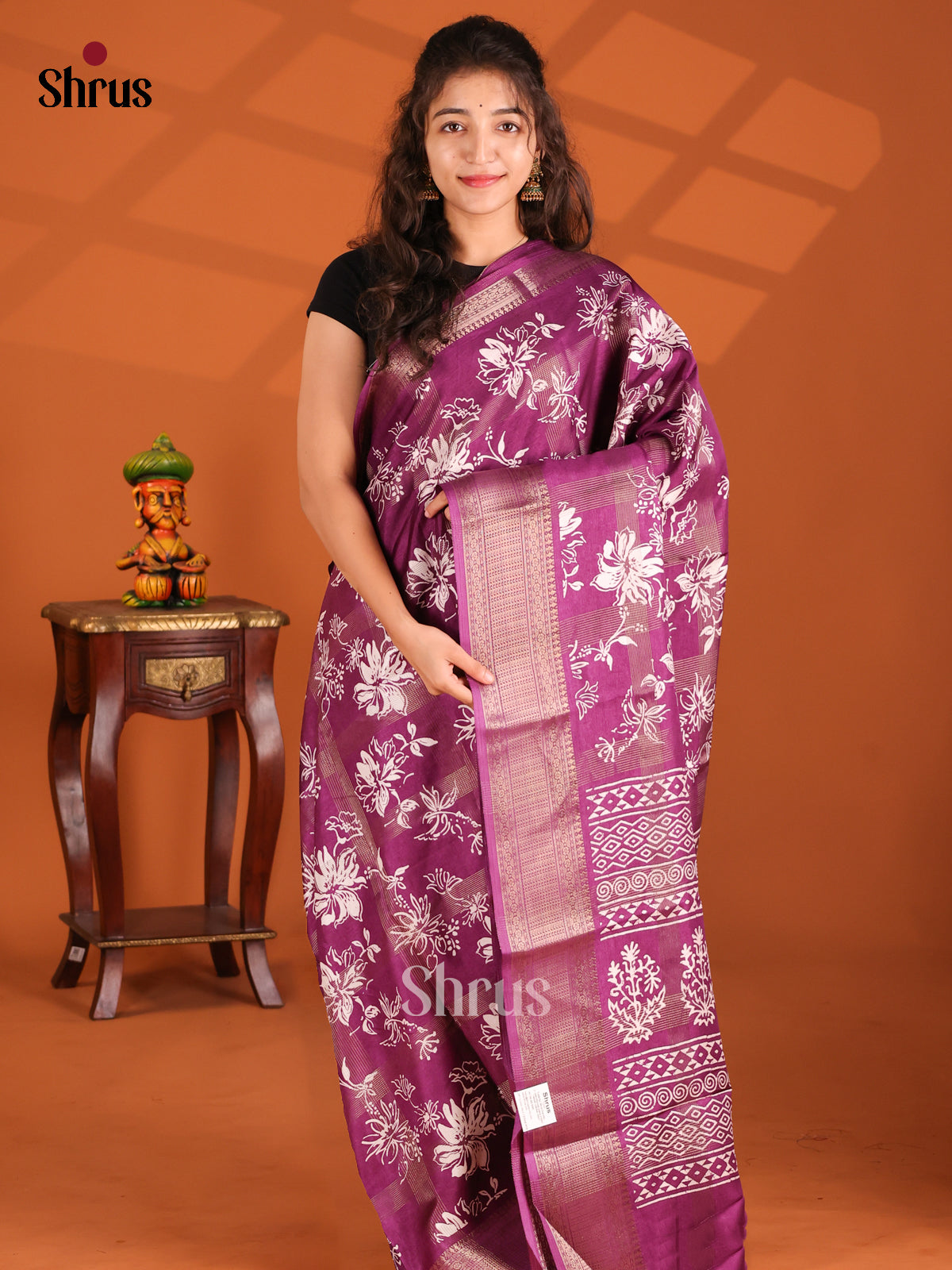 Dark Lavender - Semi Crepe Saree - Shop on Shrus.com