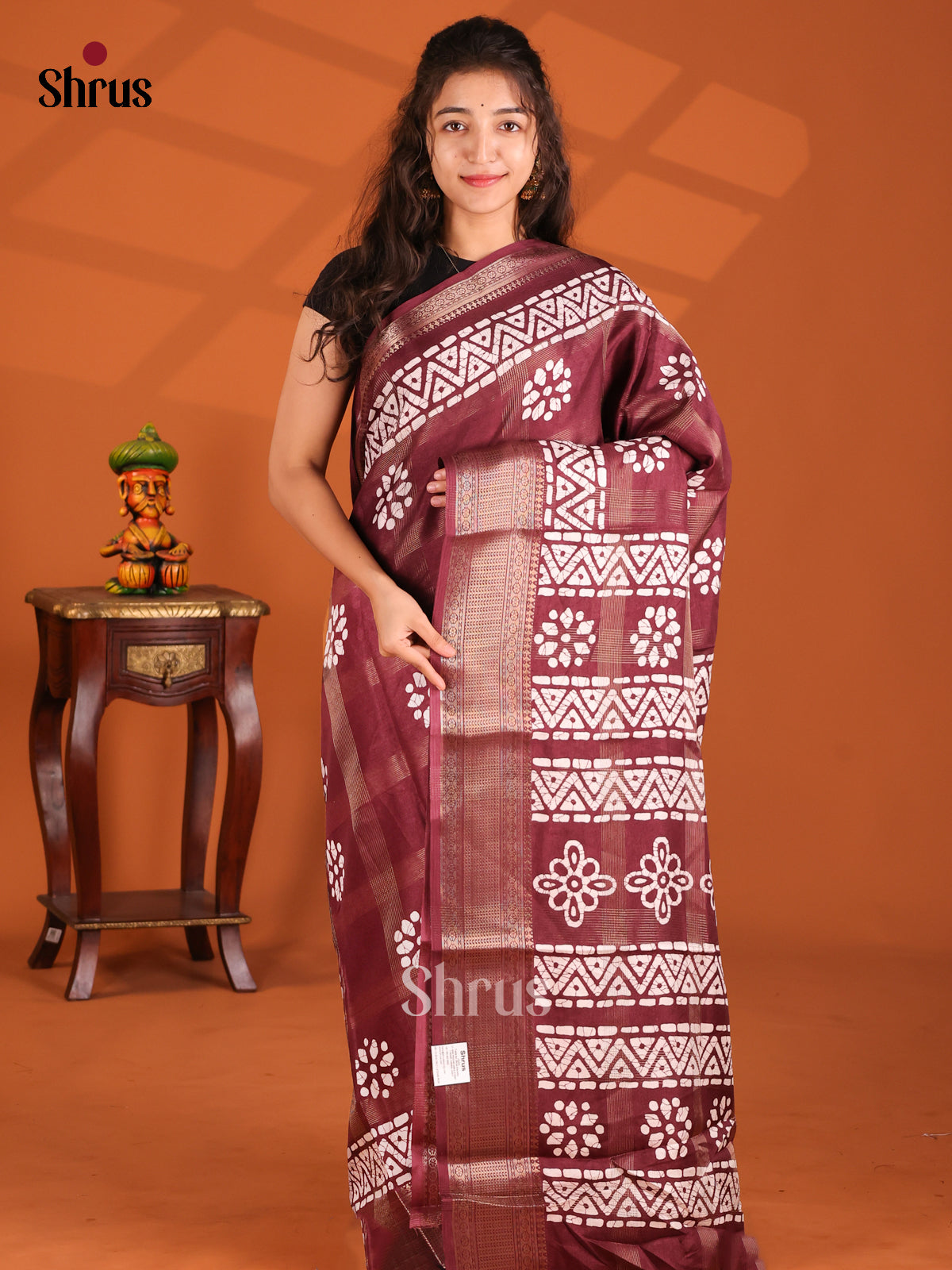 Brown- Semi Crepe Saree - Shop on Shrus.com