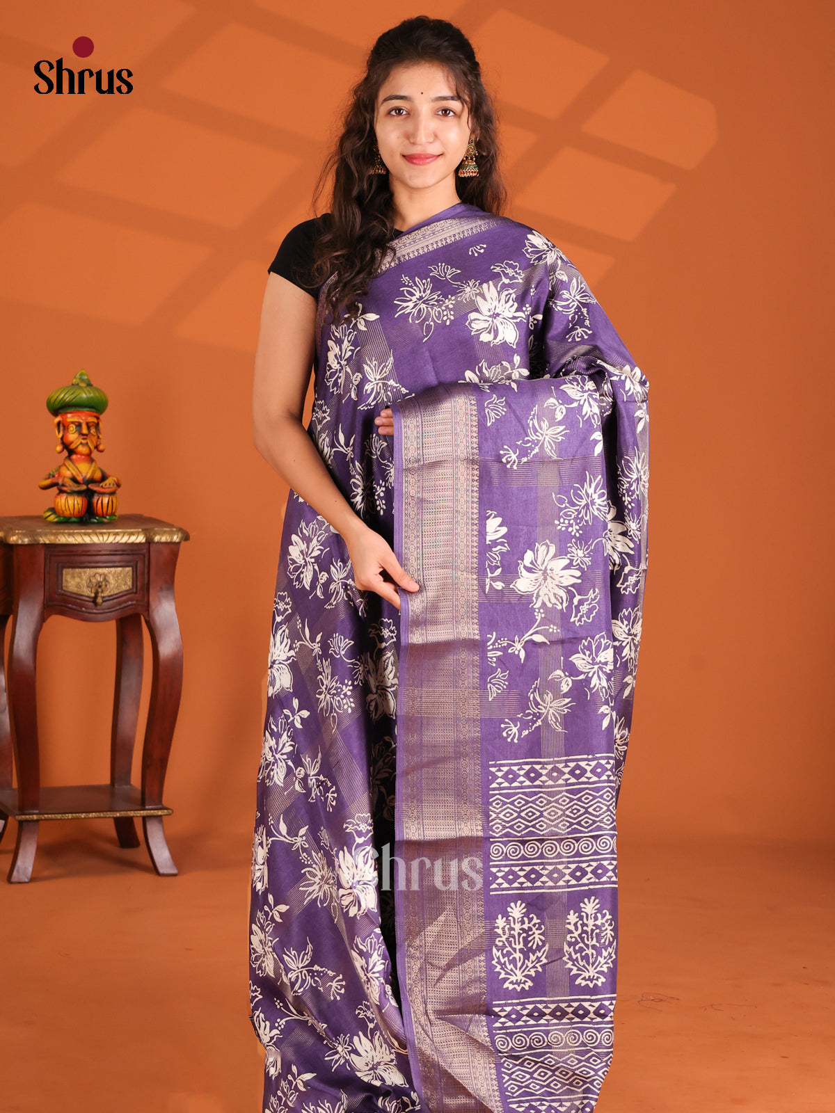 Lilac - Semi Crepe Saree - Shop on Shrus.com