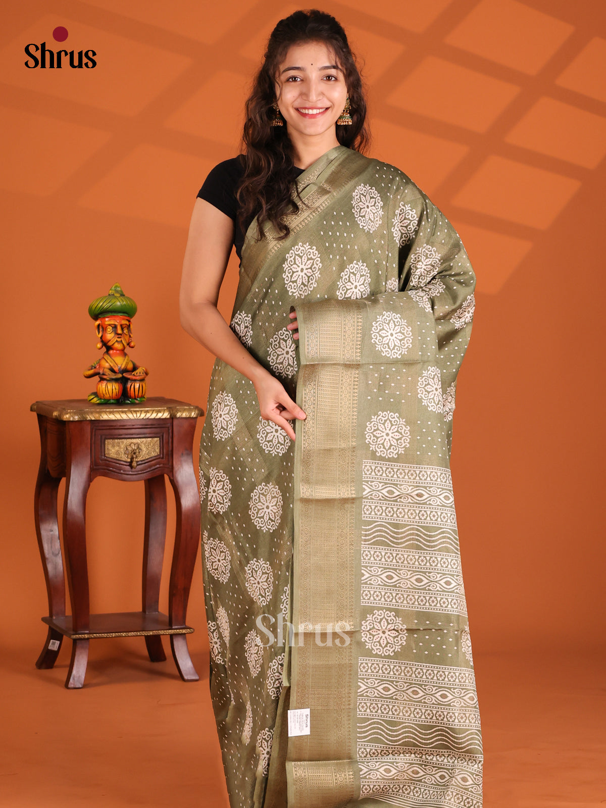 Chutney Green - Semi Crepe Saree - Shop on Shrus.com