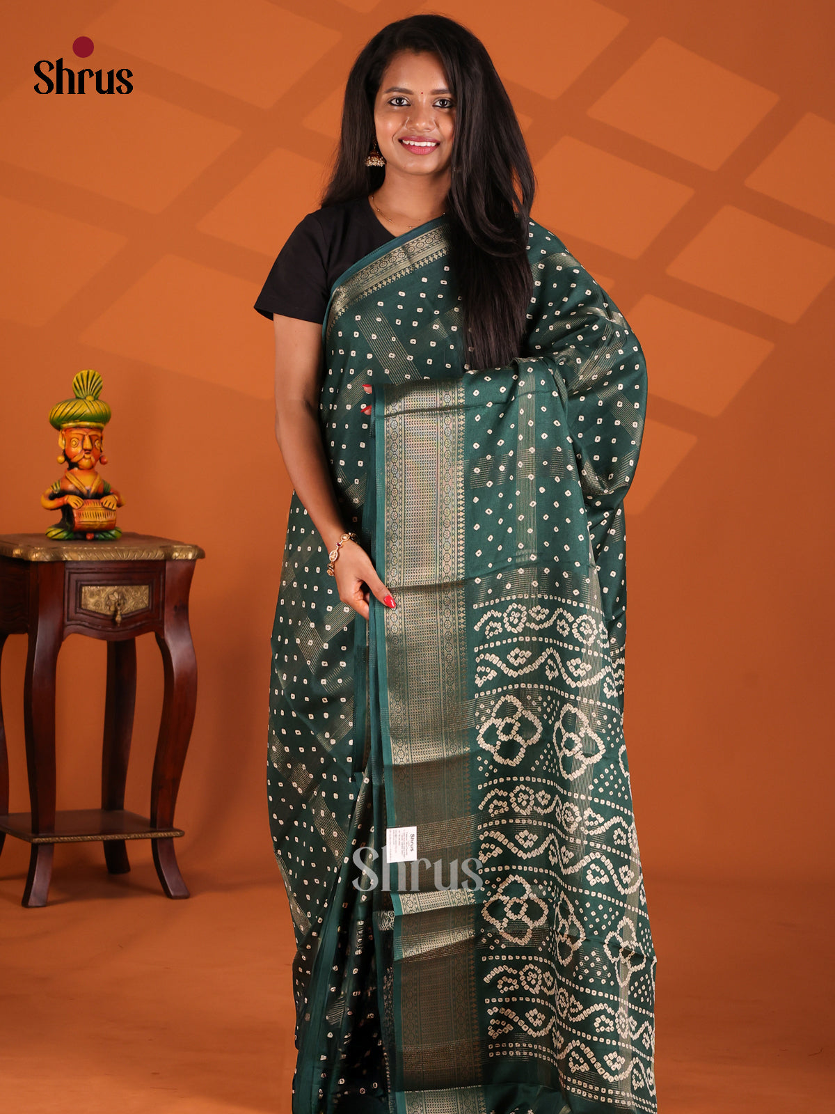 Green - Semi Crepe Saree - Shop on Shrus.com