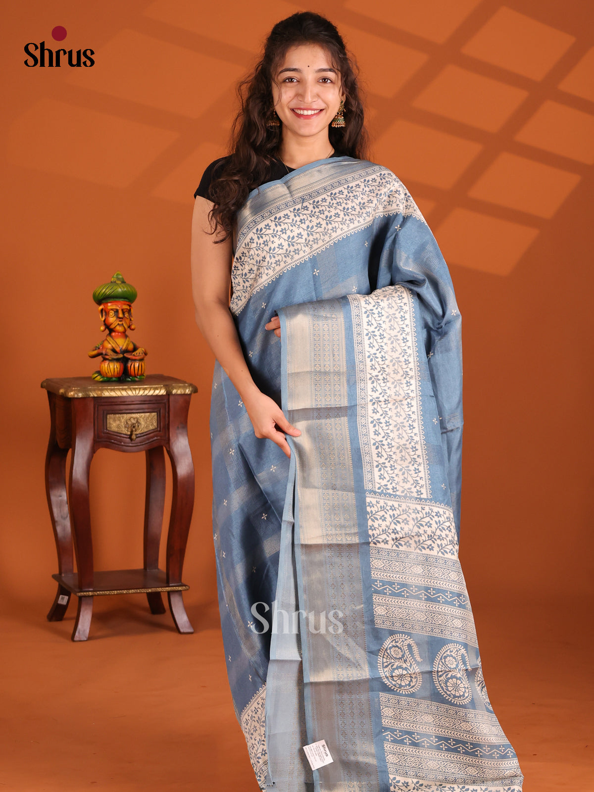 Blue- Semi Crepe Saree - Shop on Shrus.com