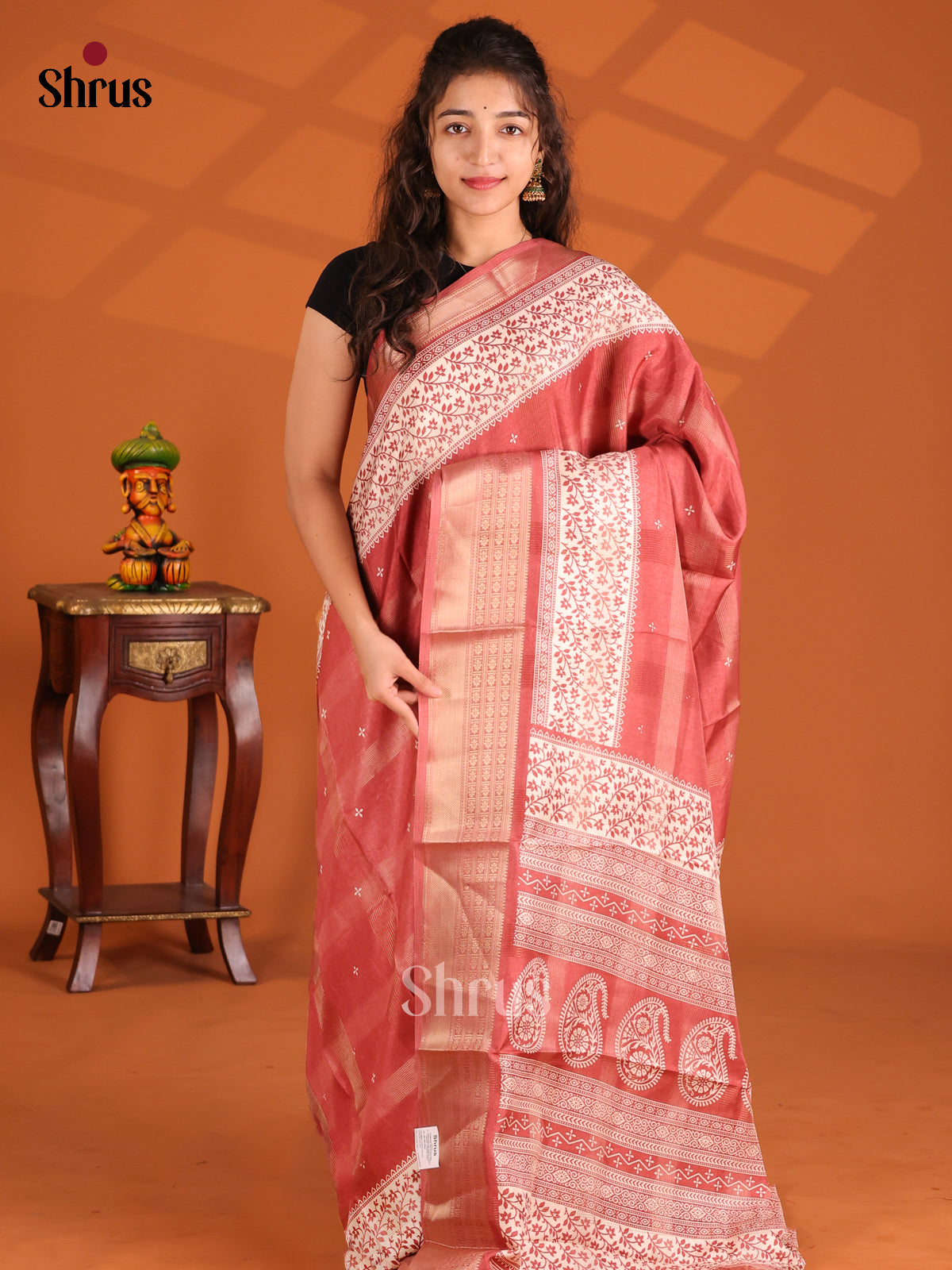 Red - Semi Crepe Saree - Shop on Shrus.com