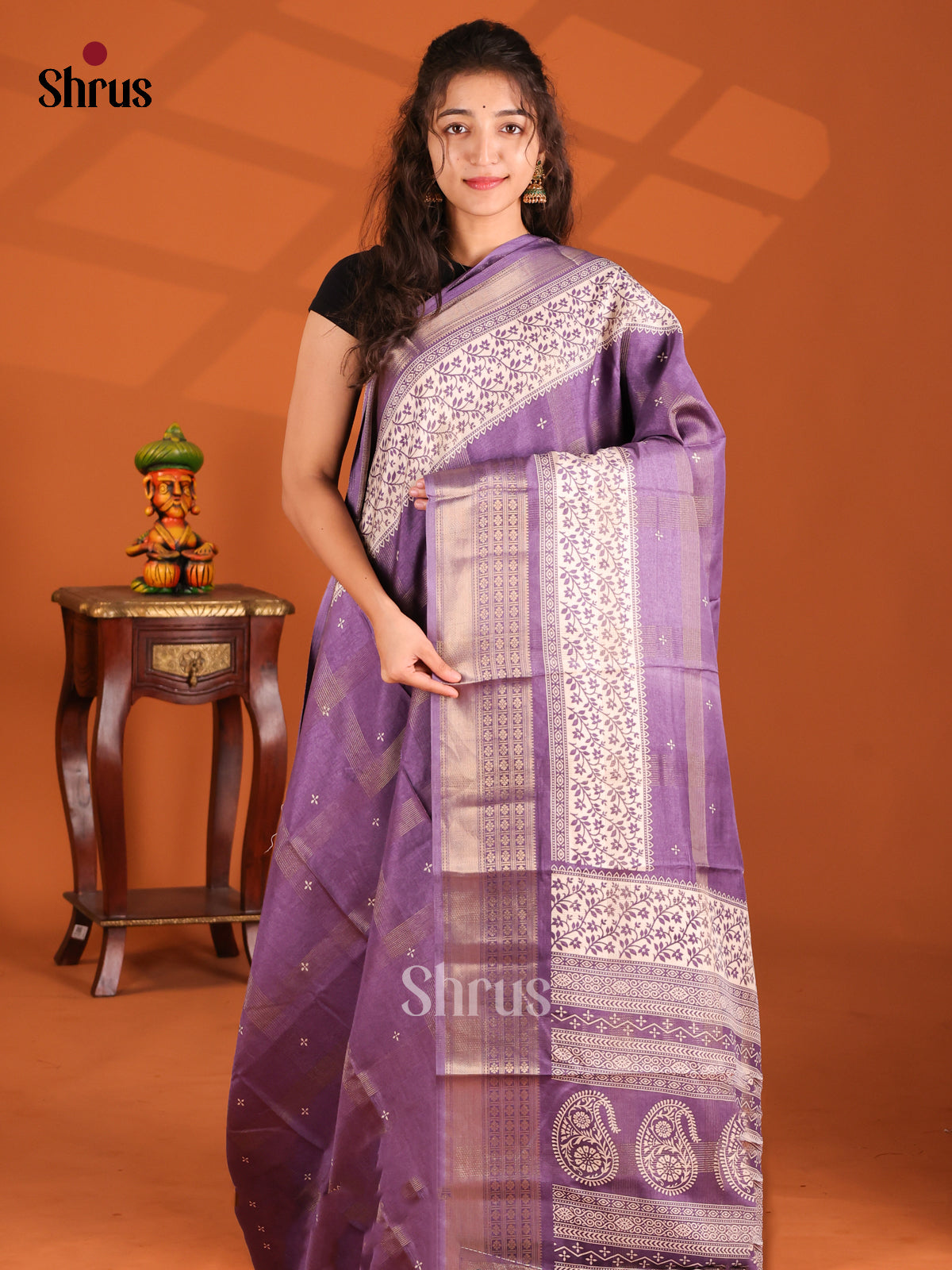 Lavender - Semi Crepe Saree - Shop on Shrus.com