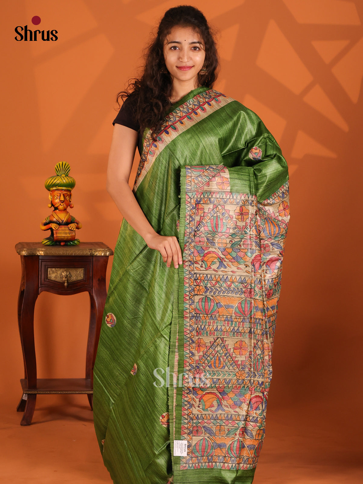 Green & Beige- Tussar Saree - Shop on Shrus.com