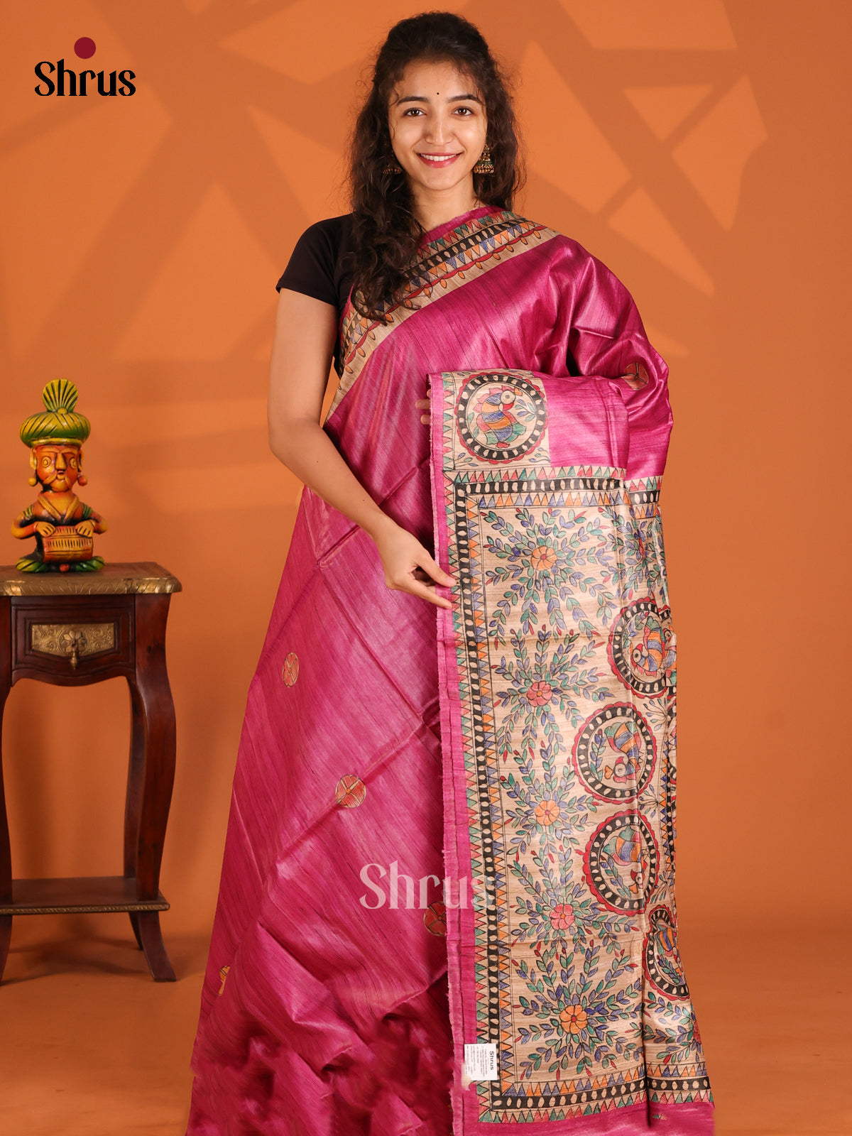 Maroon & Beige- Tussar Saree - Shop on Shrus.com