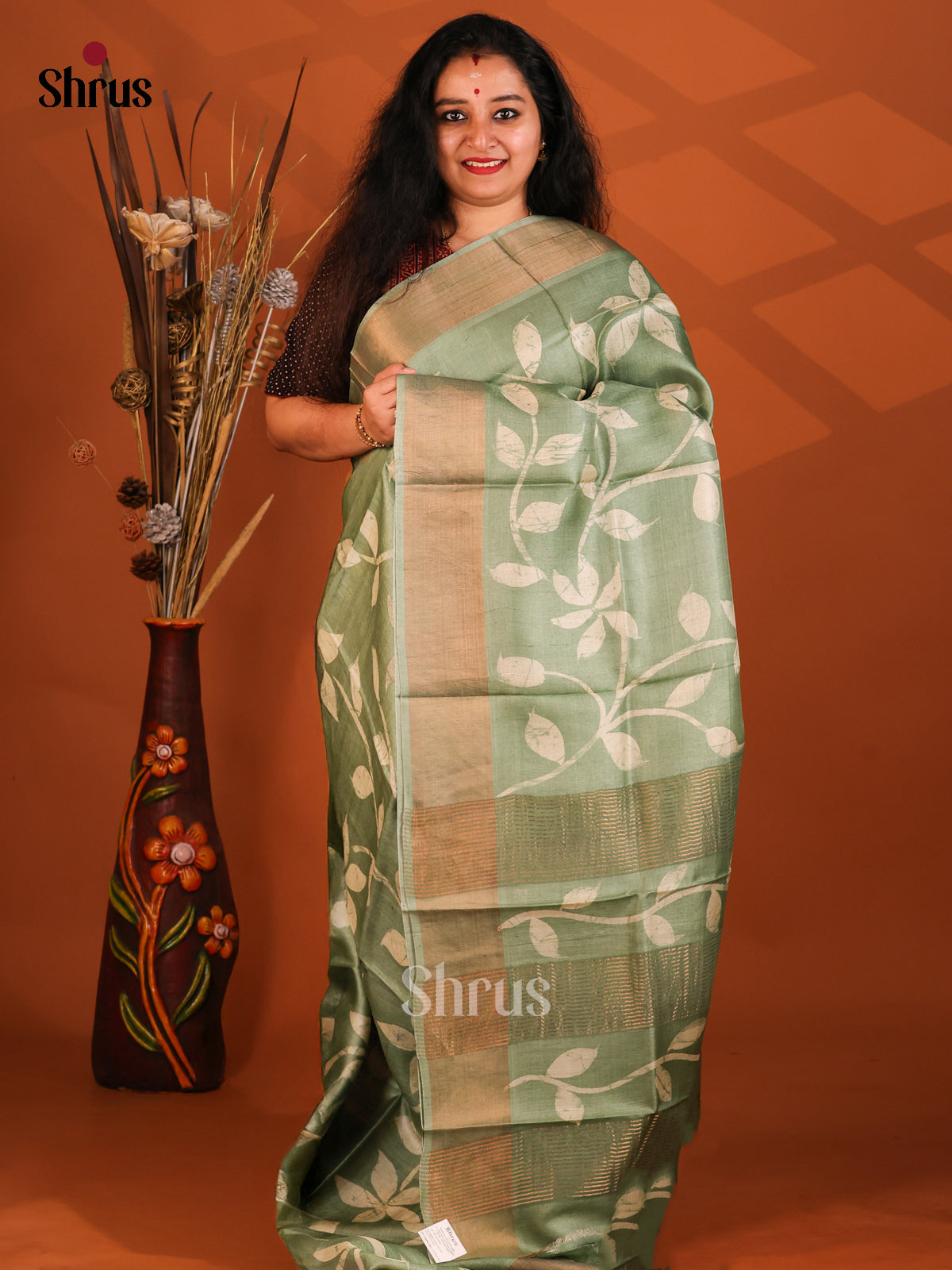 Pastel Green(Single Tone)- Tussar Saree - Shop on Shrus.com