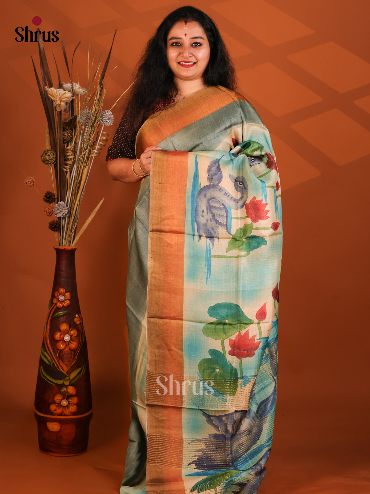 Grey & Brick - Tussar Saree - Shop on Shrus.com