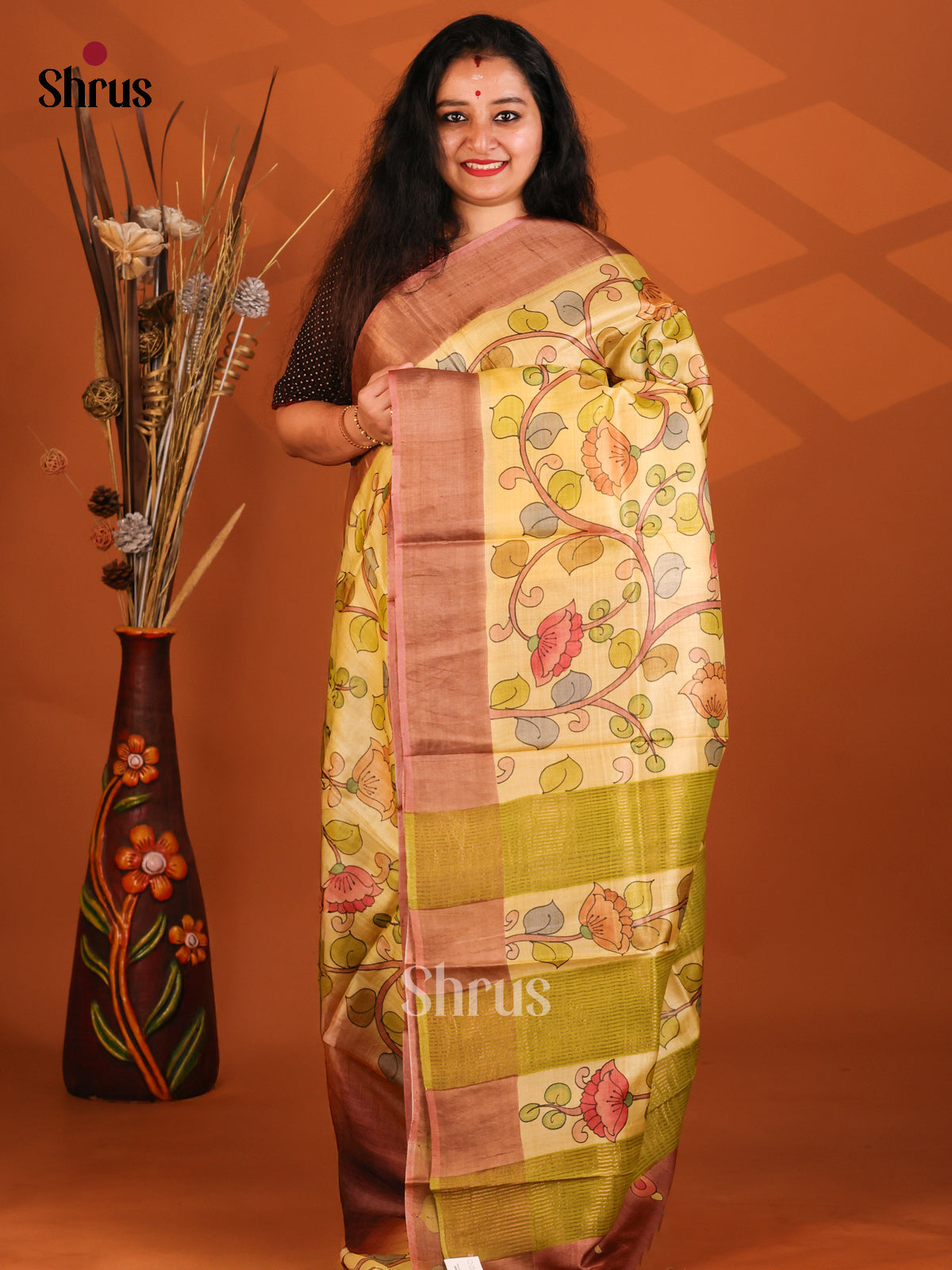 Brown & Cream- Tussar Saree - Shop on Shrus.com