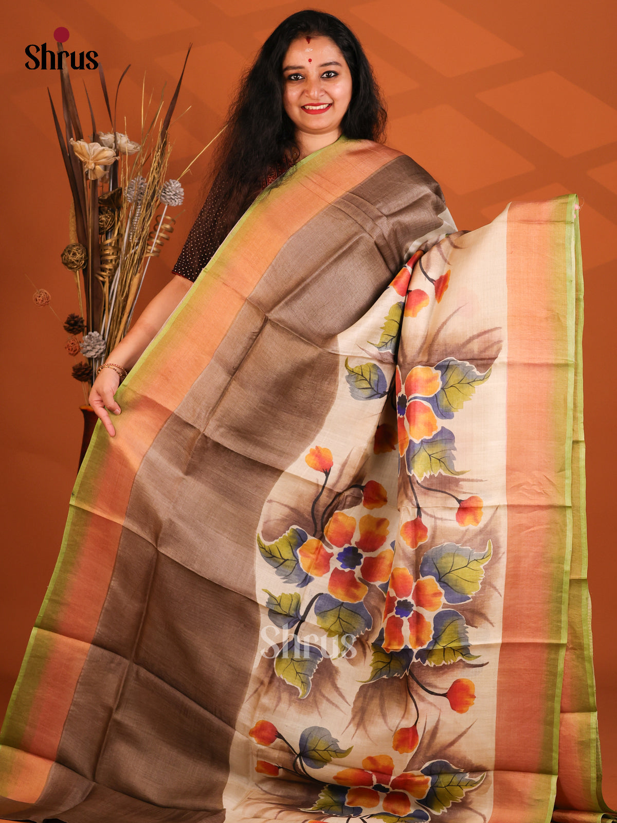 Grey & Green - Tussar Saree - Shop on Shrus.com