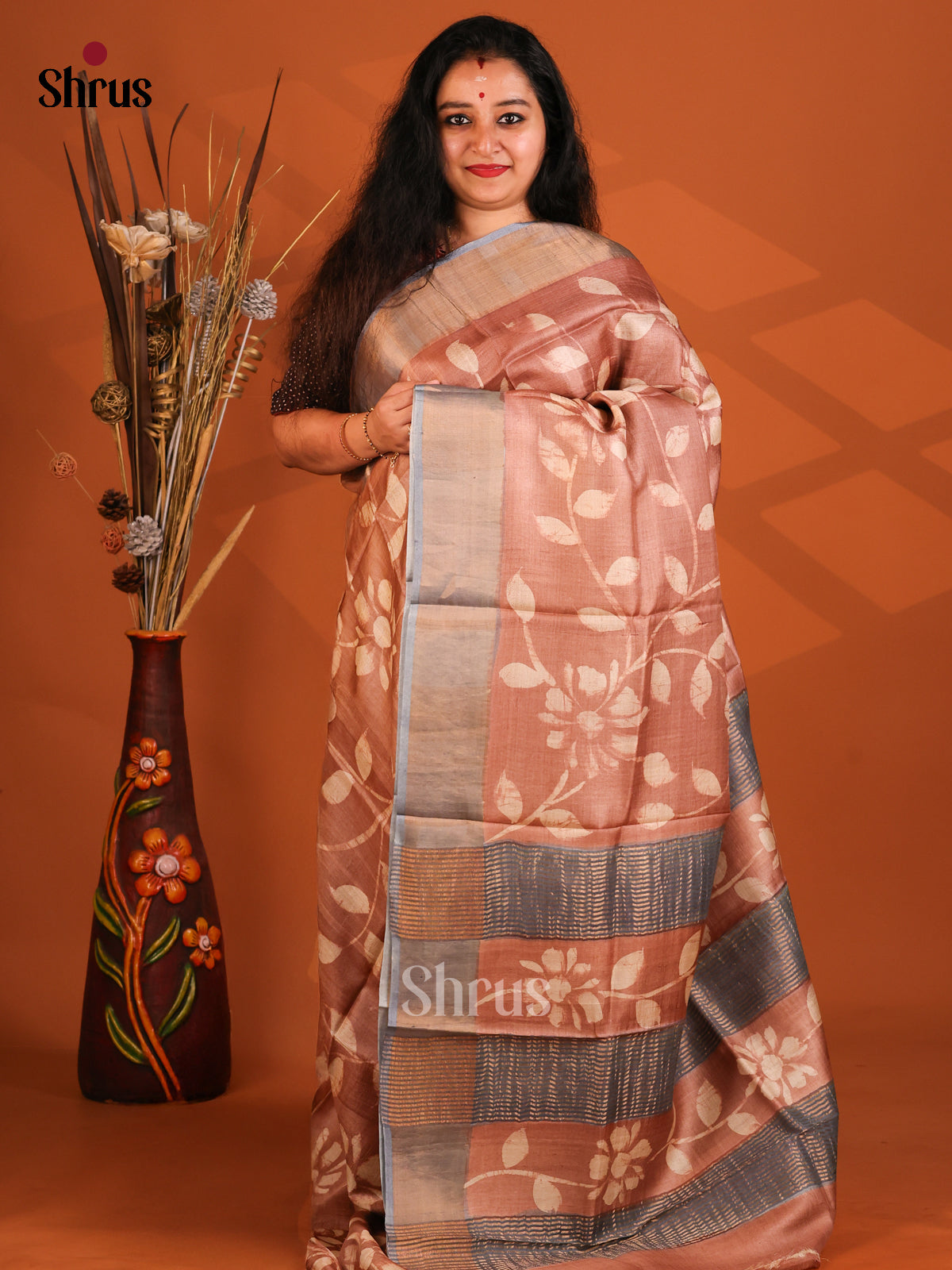 Brown & Grey - Tussar Saree - Shop on Shrus.com