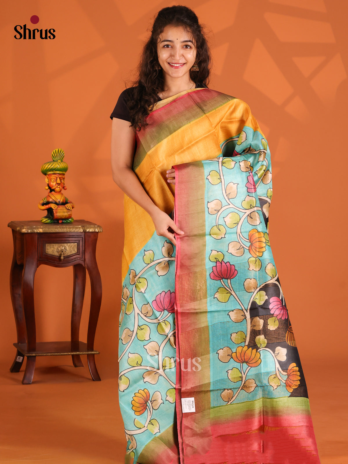 Mustard & Teal  - Tussar Saree - Shop on Shrus.com