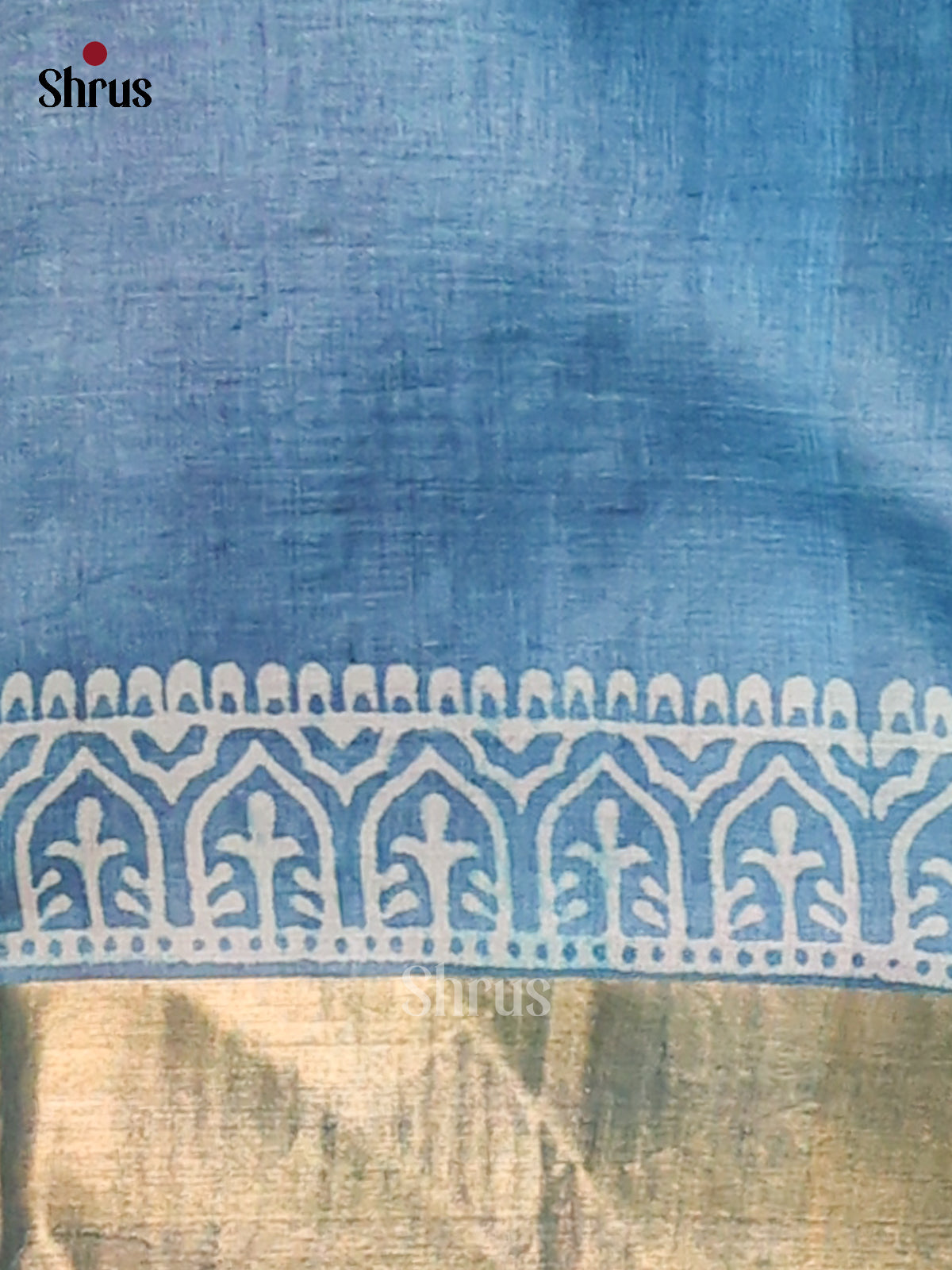 Cream & Blue - Tussar Saree - Shop on Shrus.com