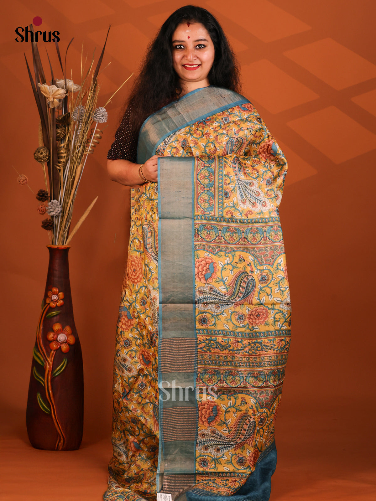 Mustard & Blue - Tussar Saree - Shop on Shrus.com