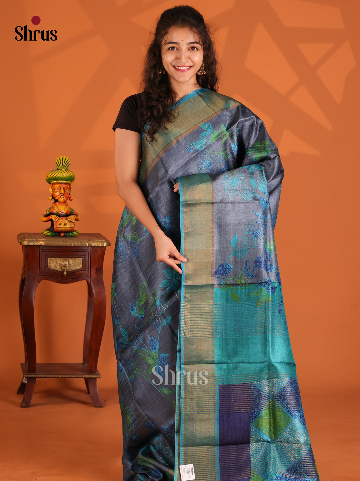 Blue & Teal - Tussar Saree - Shop on Shrus.com