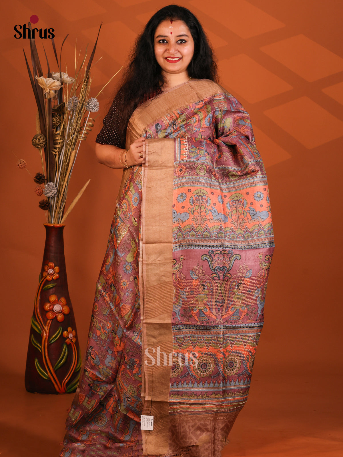 Brown - Tussar Saree - Shop on Shrus.com