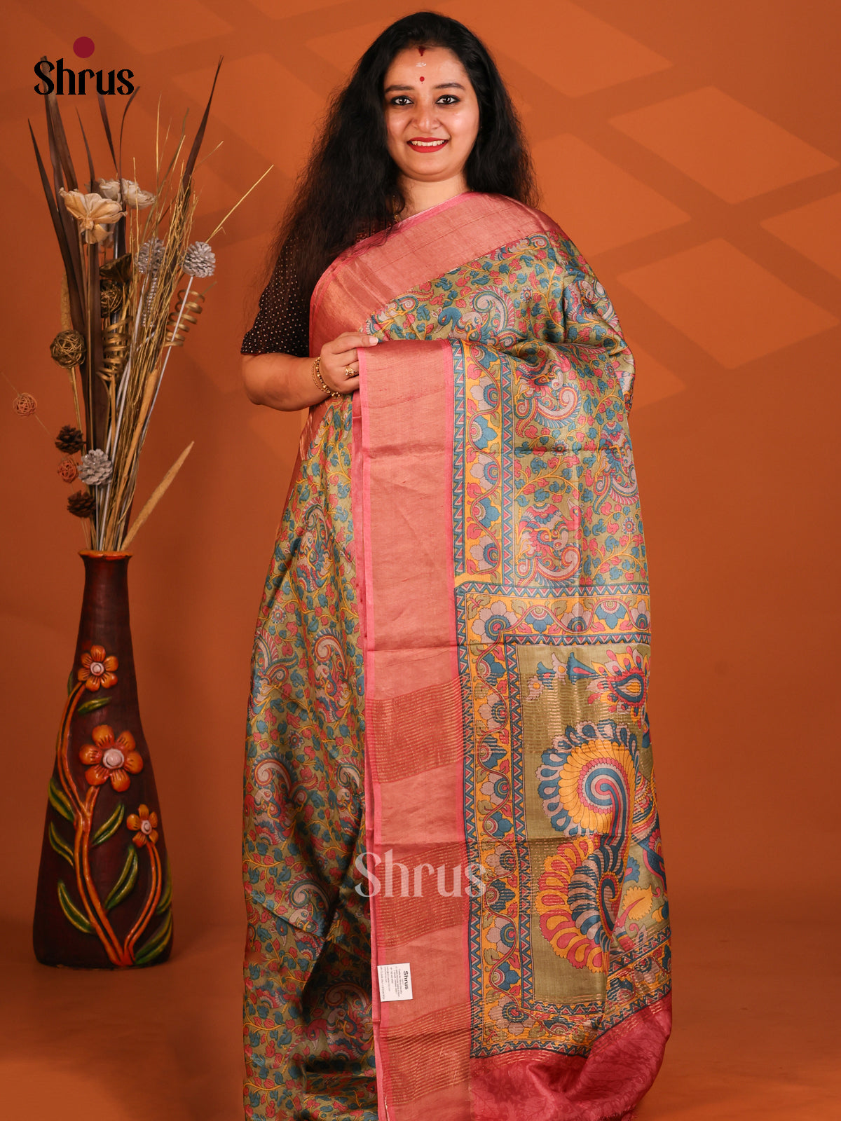 Mustard & Maroon- Tussar Saree - Shop on Shrus.com