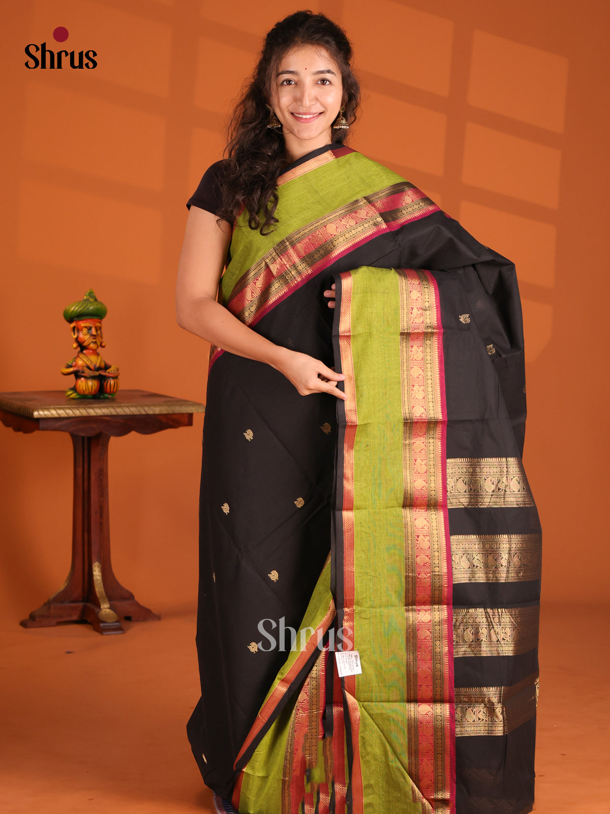 Black & Green- Chettinad Cotton Saree - Shop on Shrus.com