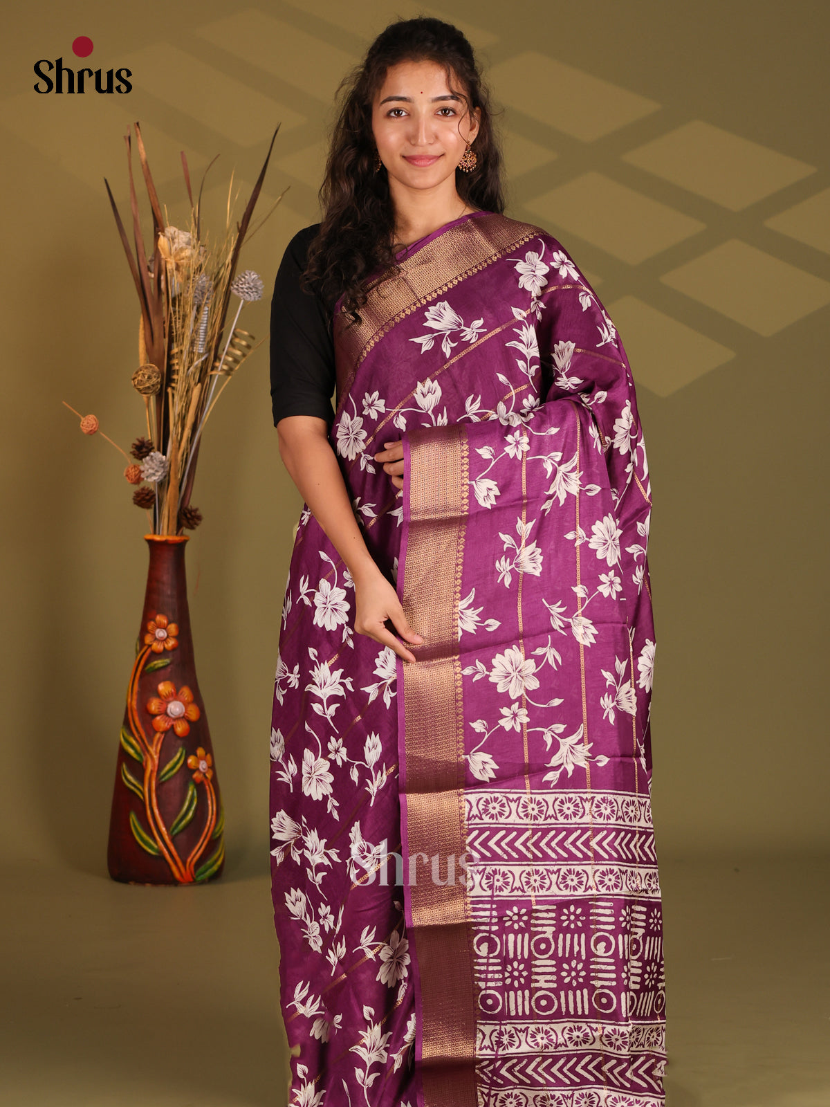 Violet- Semi Tussar Saree - Shop on Shrus.com