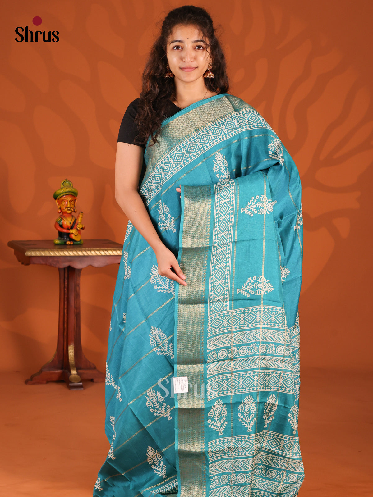 Teal - Semi Crepe Saree - Shop on Shrus.com