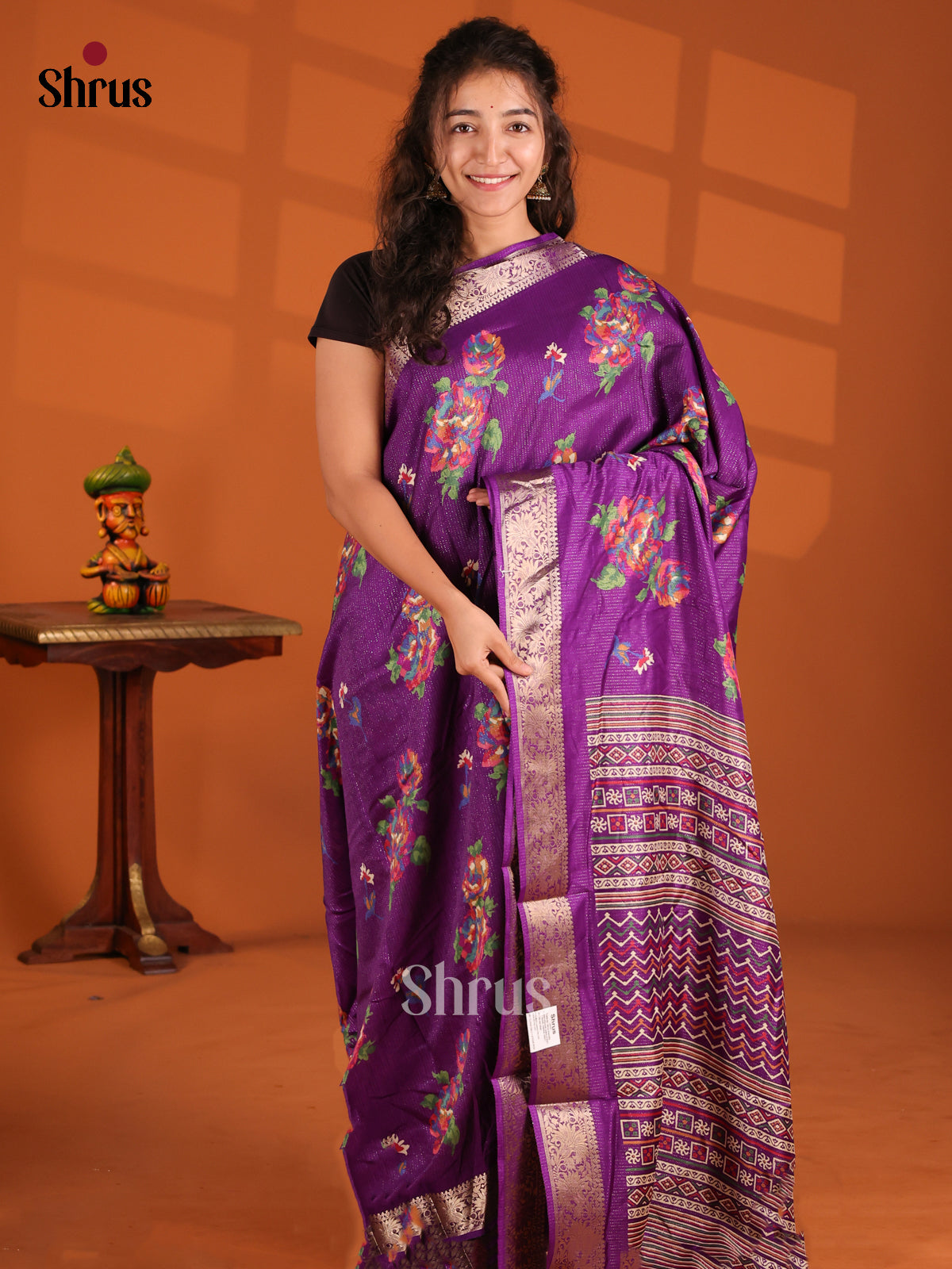 Violet - Semi Crepe Saree - Shop on Shrus.com