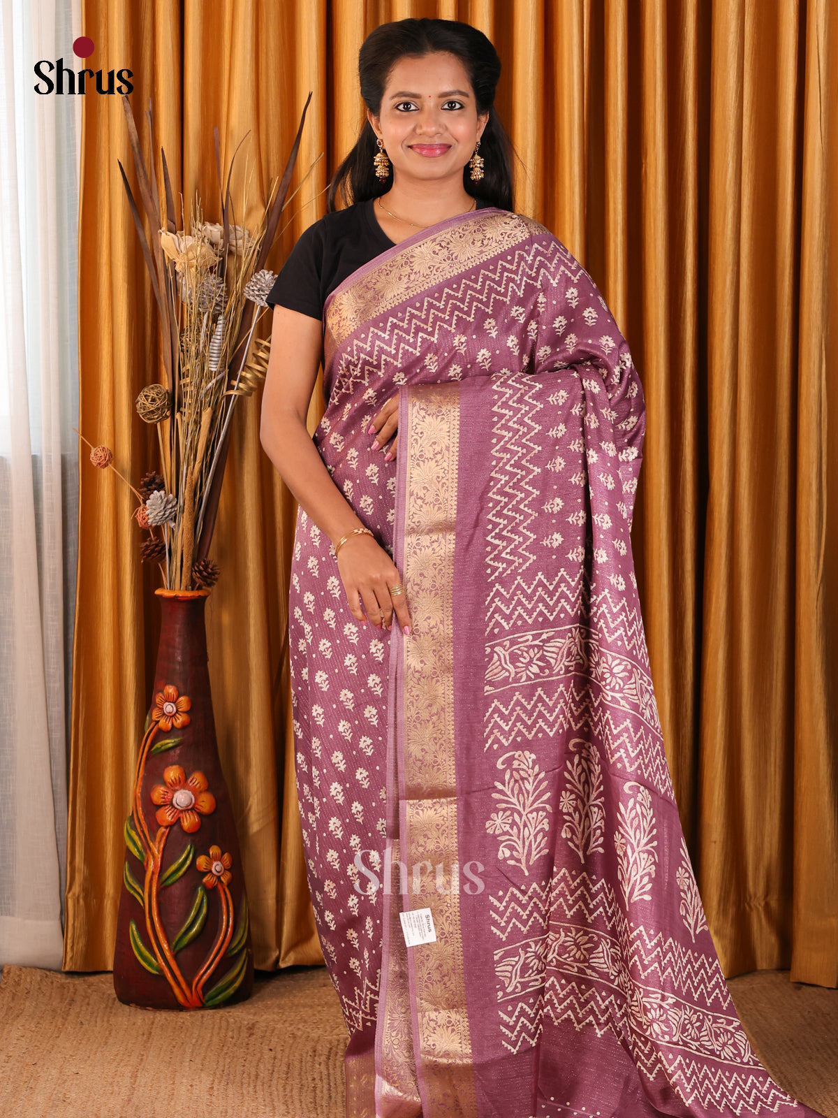 Purple - Semi Crepe Saree - Shop on Shrus.com