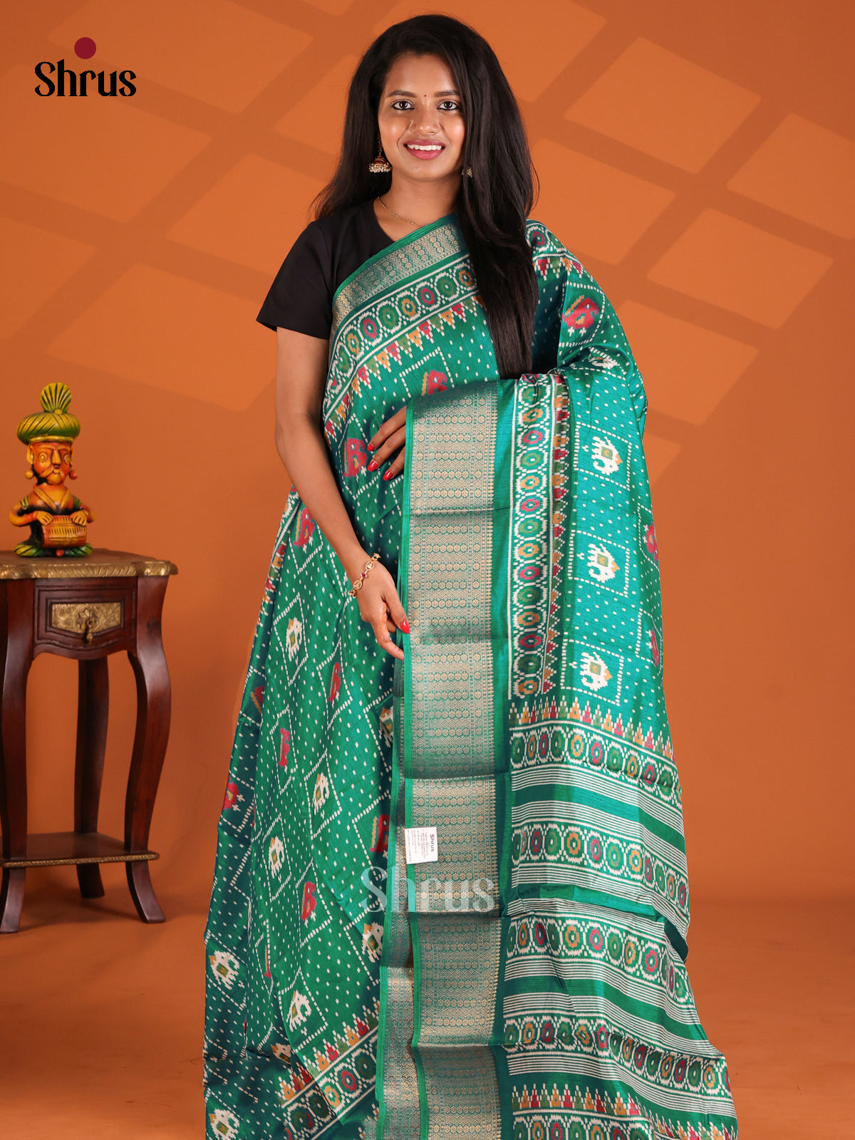 Green - Semi Crepe Saree - Shop on Shrus.com