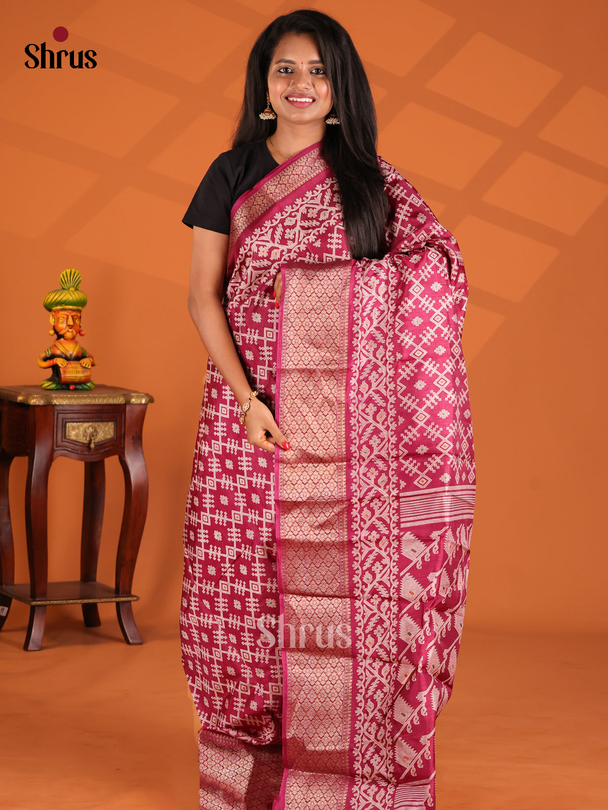 Maroon - Semi Crepe Saree - Shop on Shrus.com