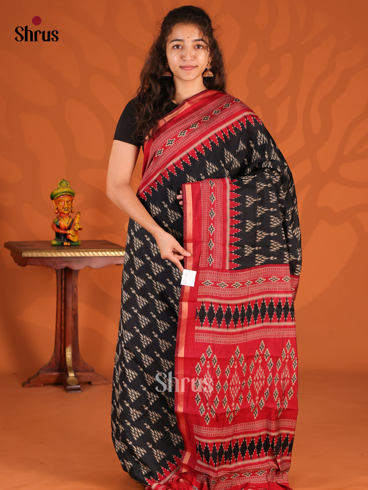 Black & Red - Semi Crepe Saree - Shop on Shrus.com