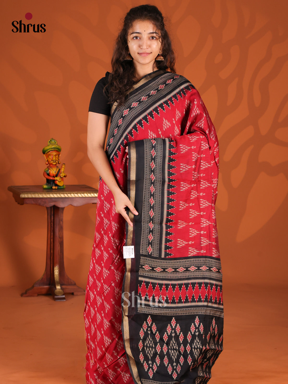 Red & Black - Semi Crepe Saree - Shop on Shrus.com