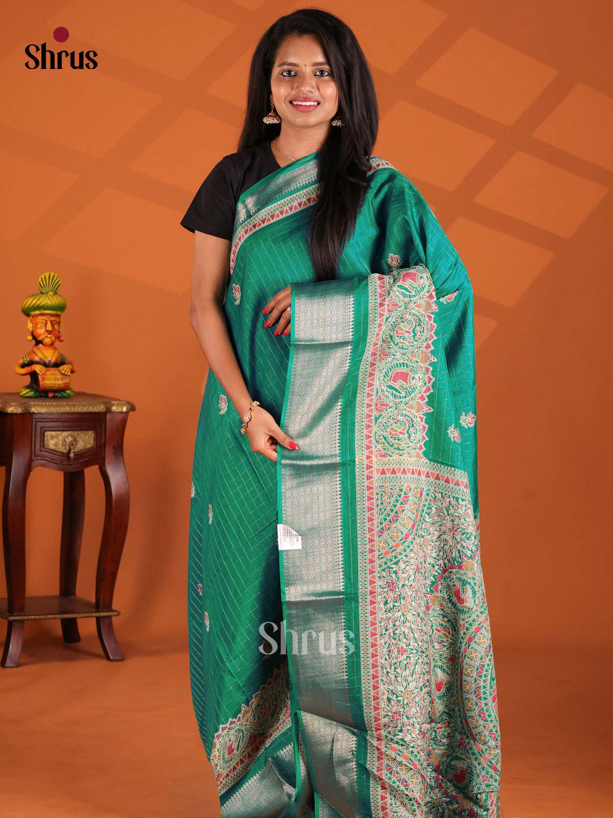 Green - Semi Crepe Saree - Shop on Shrus.com