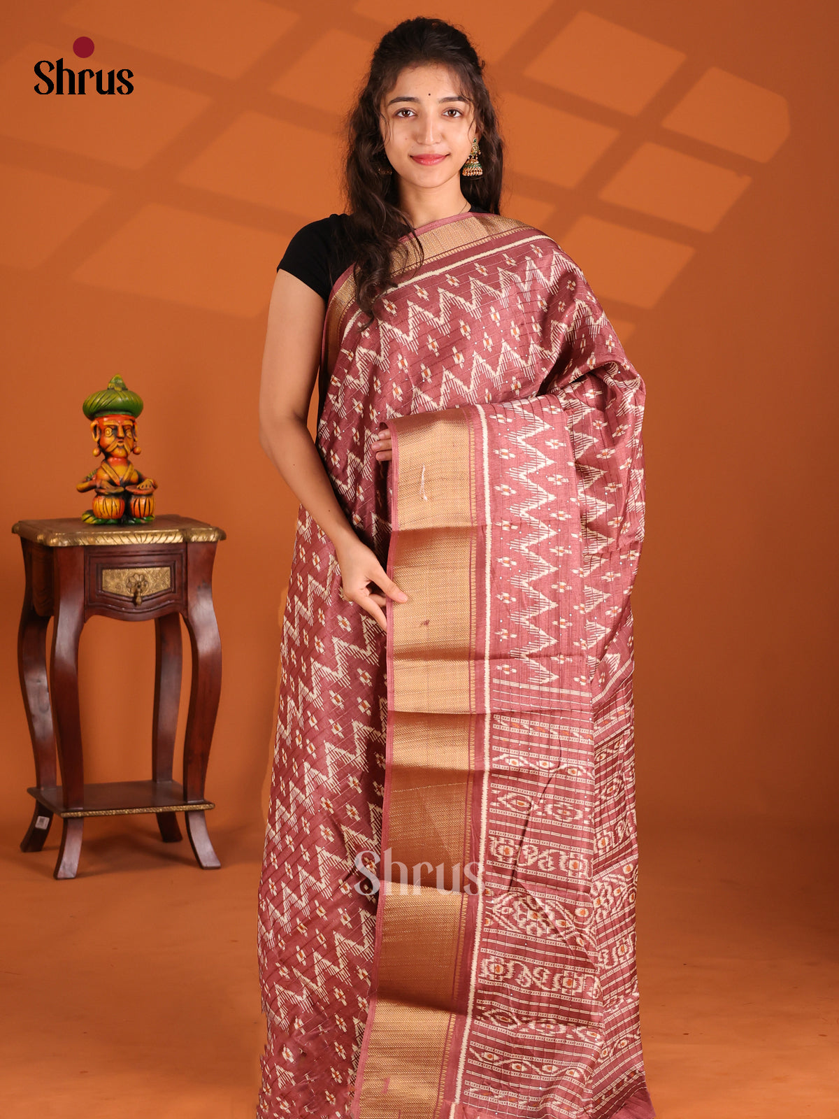 Brown - Semi Crepe Saree - Shop on Shrus.com