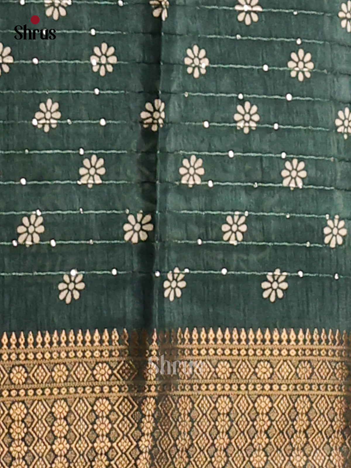 Dark Green  - Semi Crepe Saree - Shop on Shrus.com