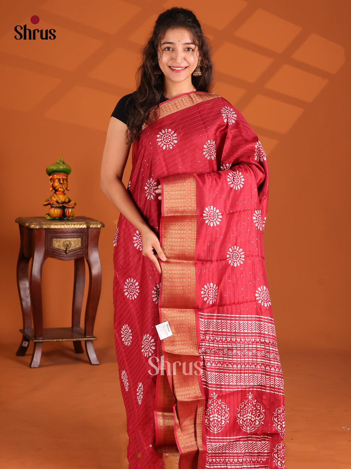 Red - Semi Crepe Saree - Shop on Shrus.com