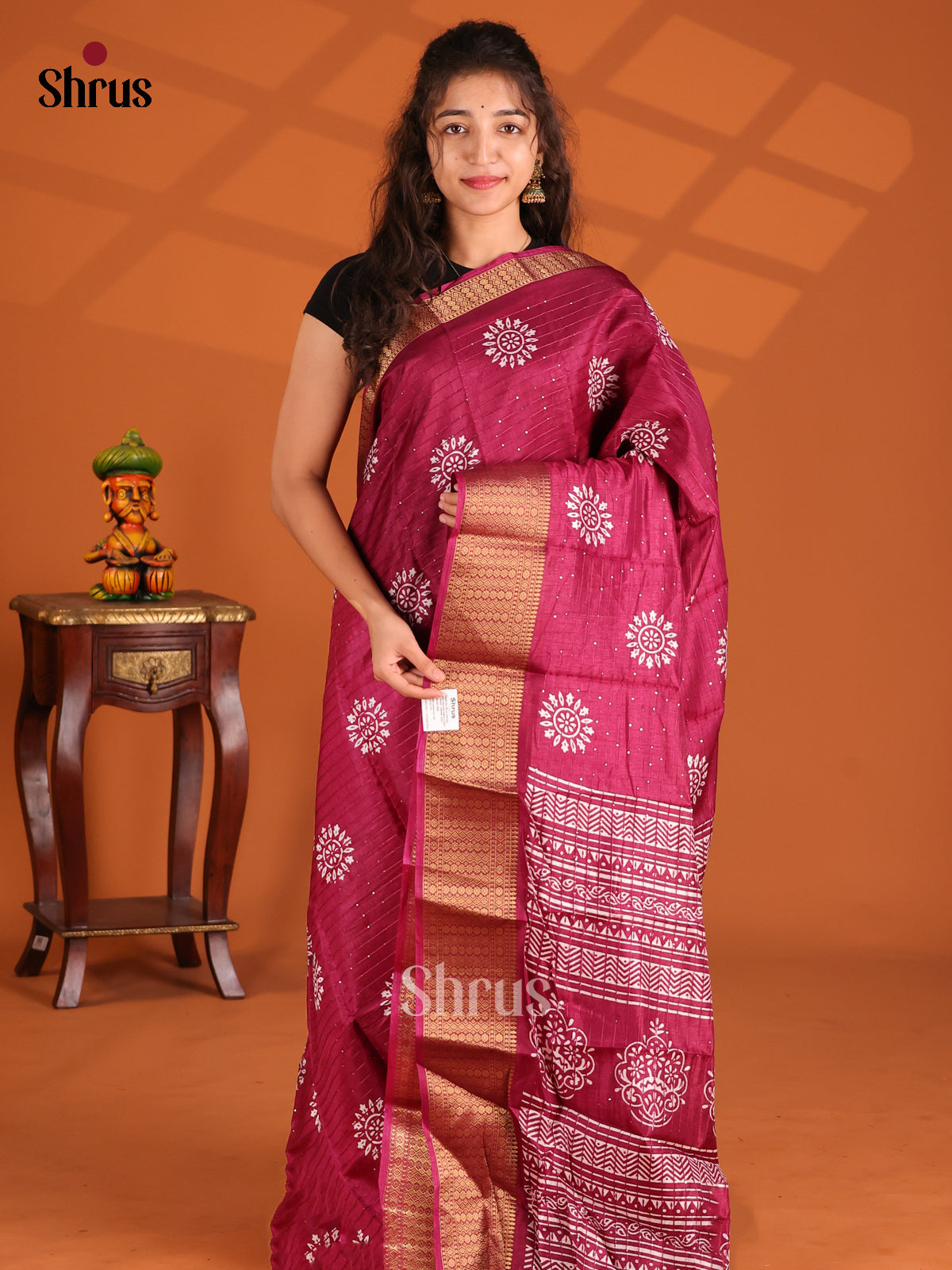Maroon - Semi Crepe Saree - Shop on Shrus.com
