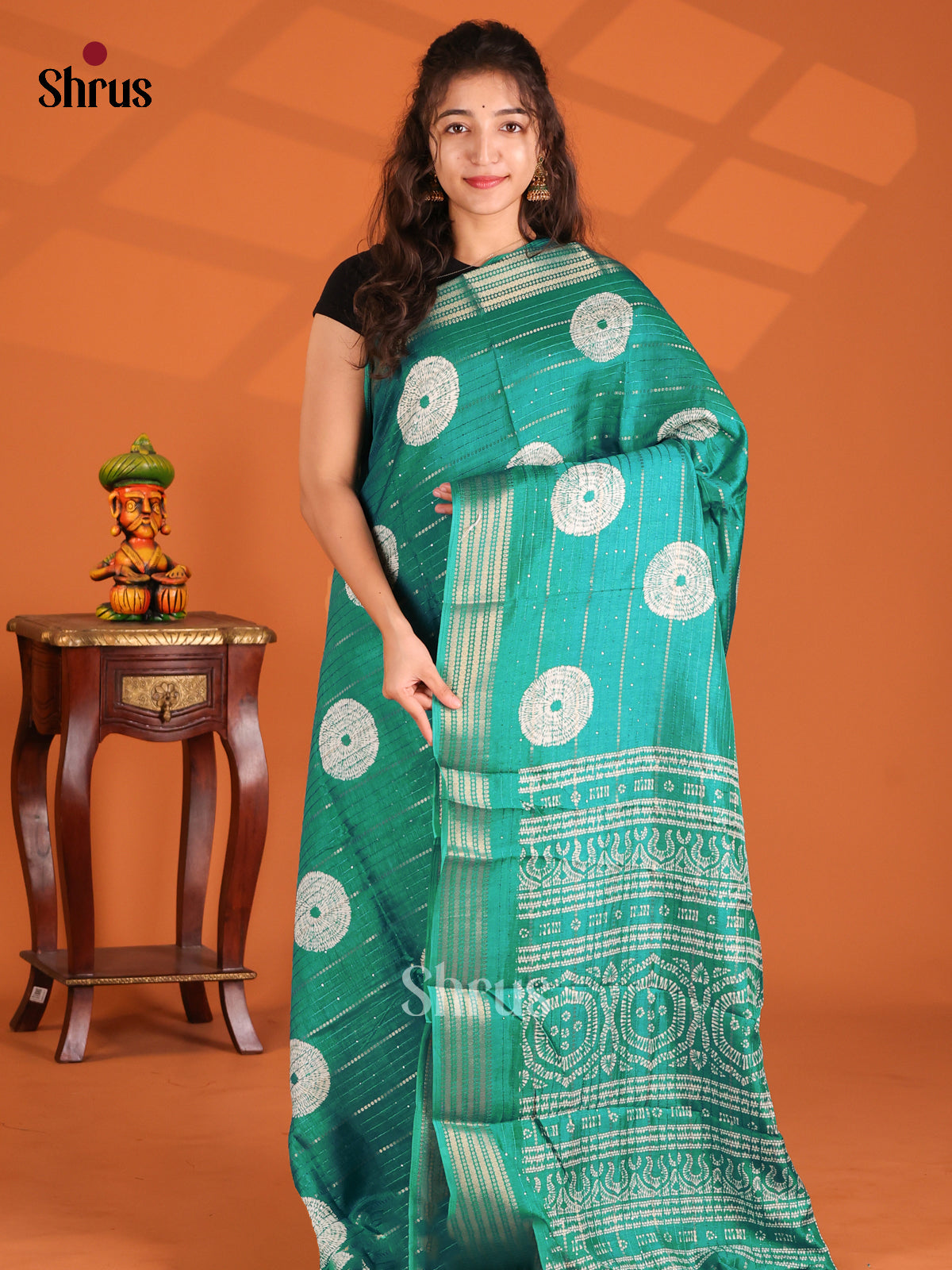 Green - Semi Crepe Saree - Shop on Shrus.com