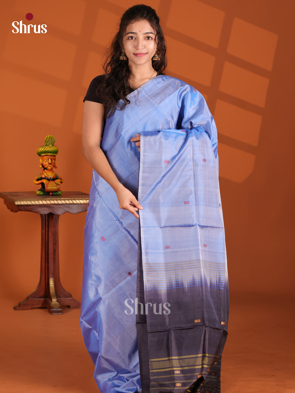 Light Blue & Navy Blue- Banana Pith Saree - Shop on Shrus.com