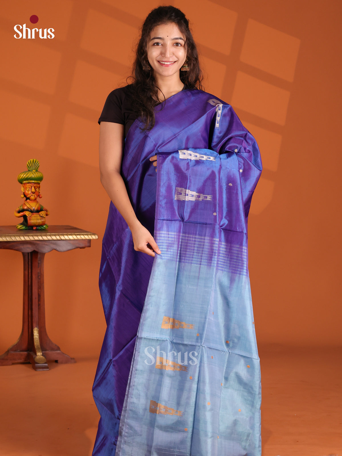 Blue & Light Blue- Banana Pith Saree - Shop on Shrus.com