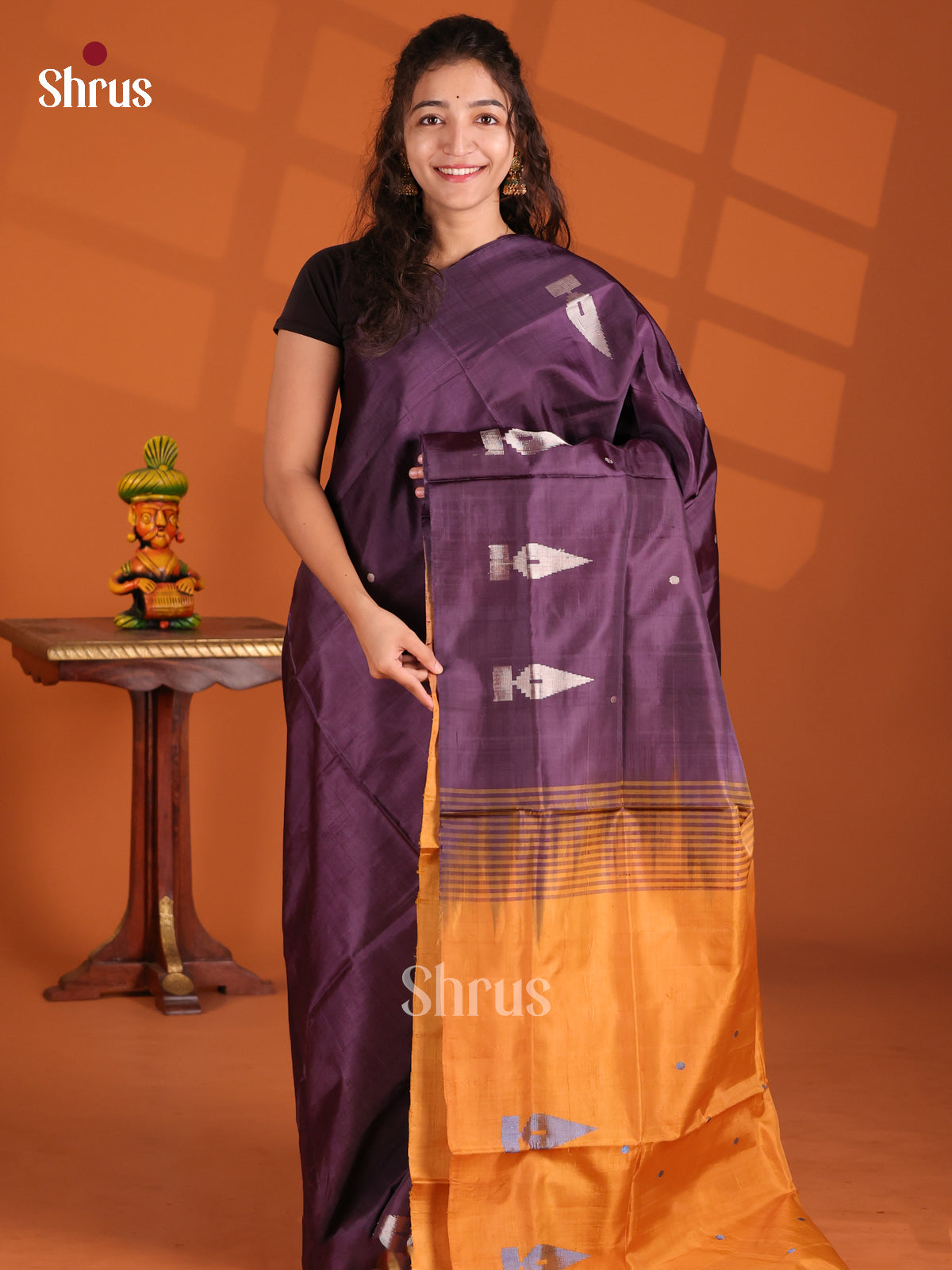 Jamun & Orange- Banana Pith Saree - Shop on Shrus.com